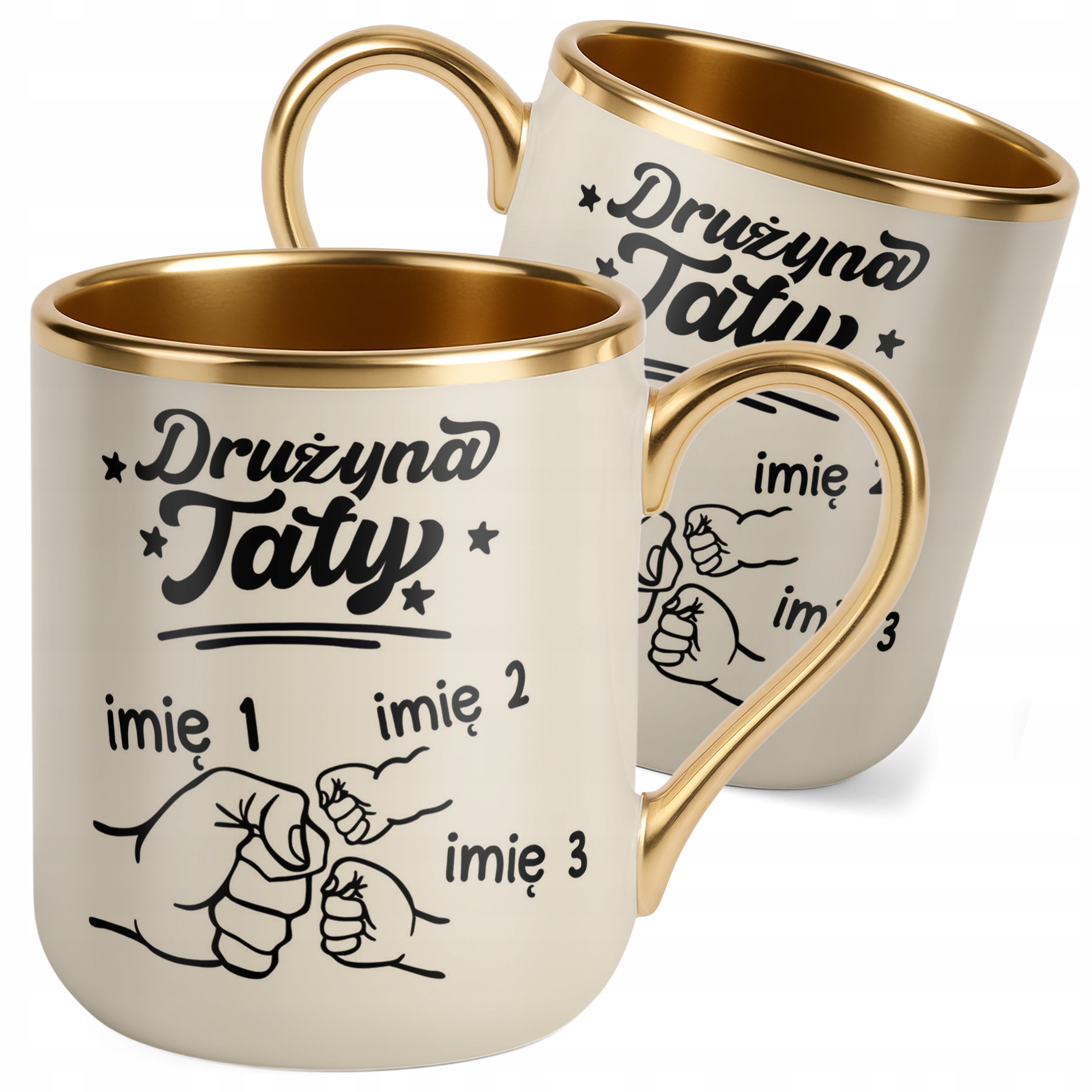 Kubek Premium Złoty Ecru Personalizowany Dzień Ojca Drużyna 2 Dzieci