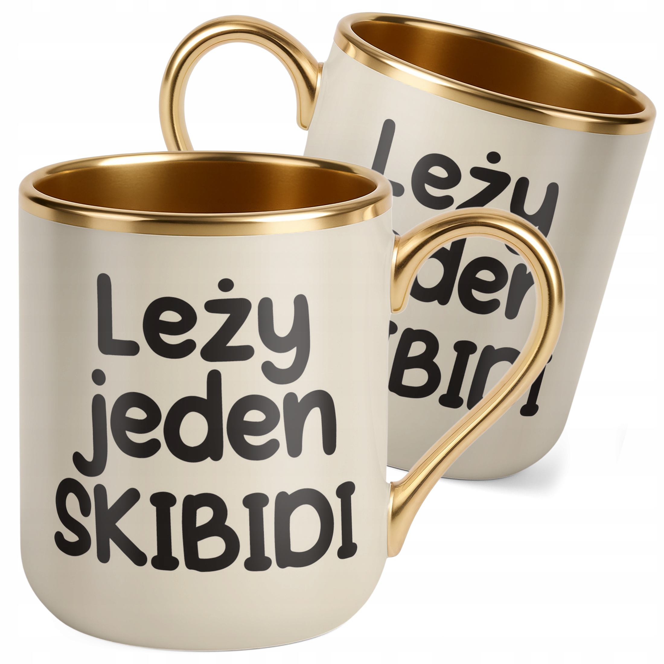 Kubek Premium Złoty Ecru Leży Jeden Skibidi Śmieszny Zabawny