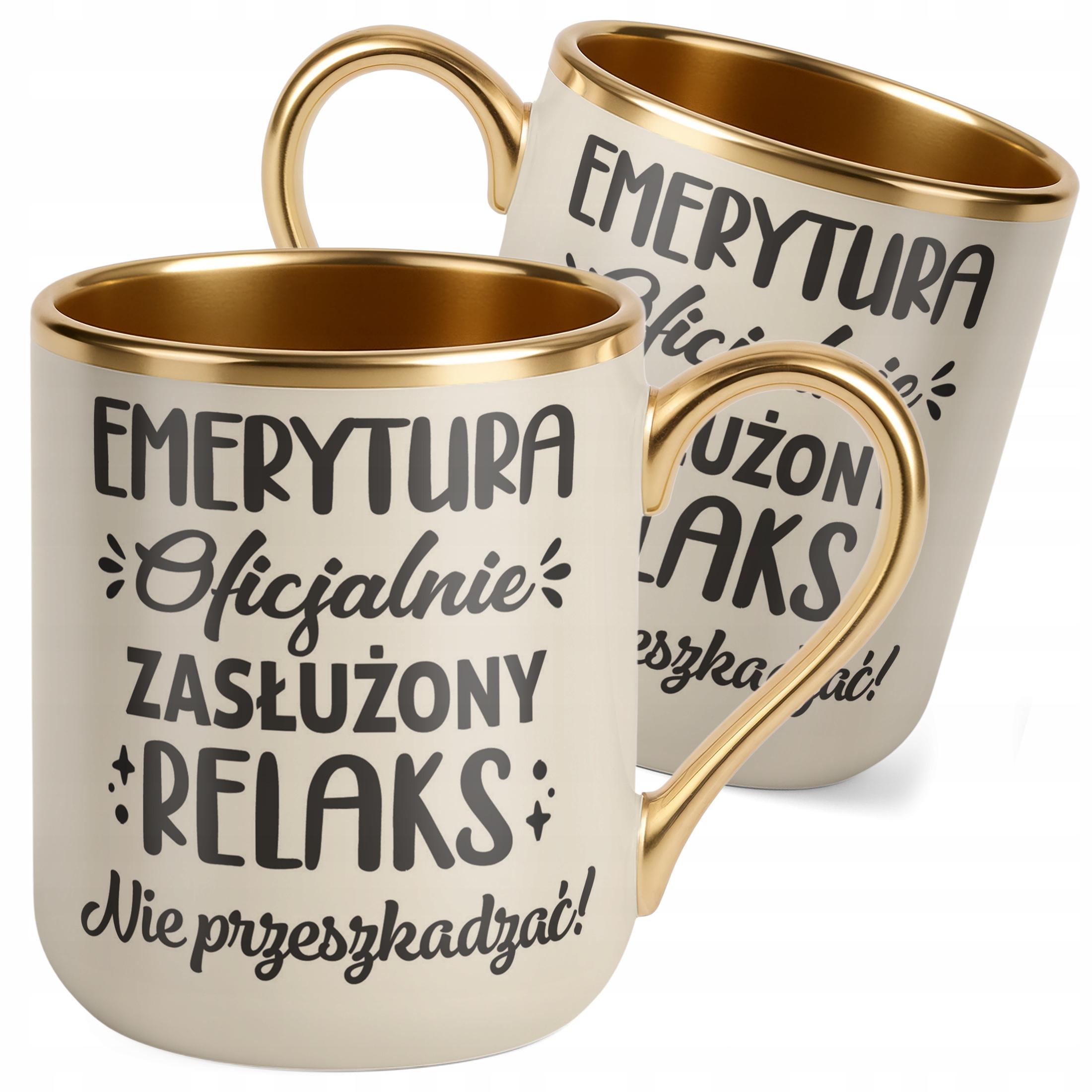 Kubek Premium Złoty Ecru Z okazji Emerytury Dla Emeryta Emerytki Prezent