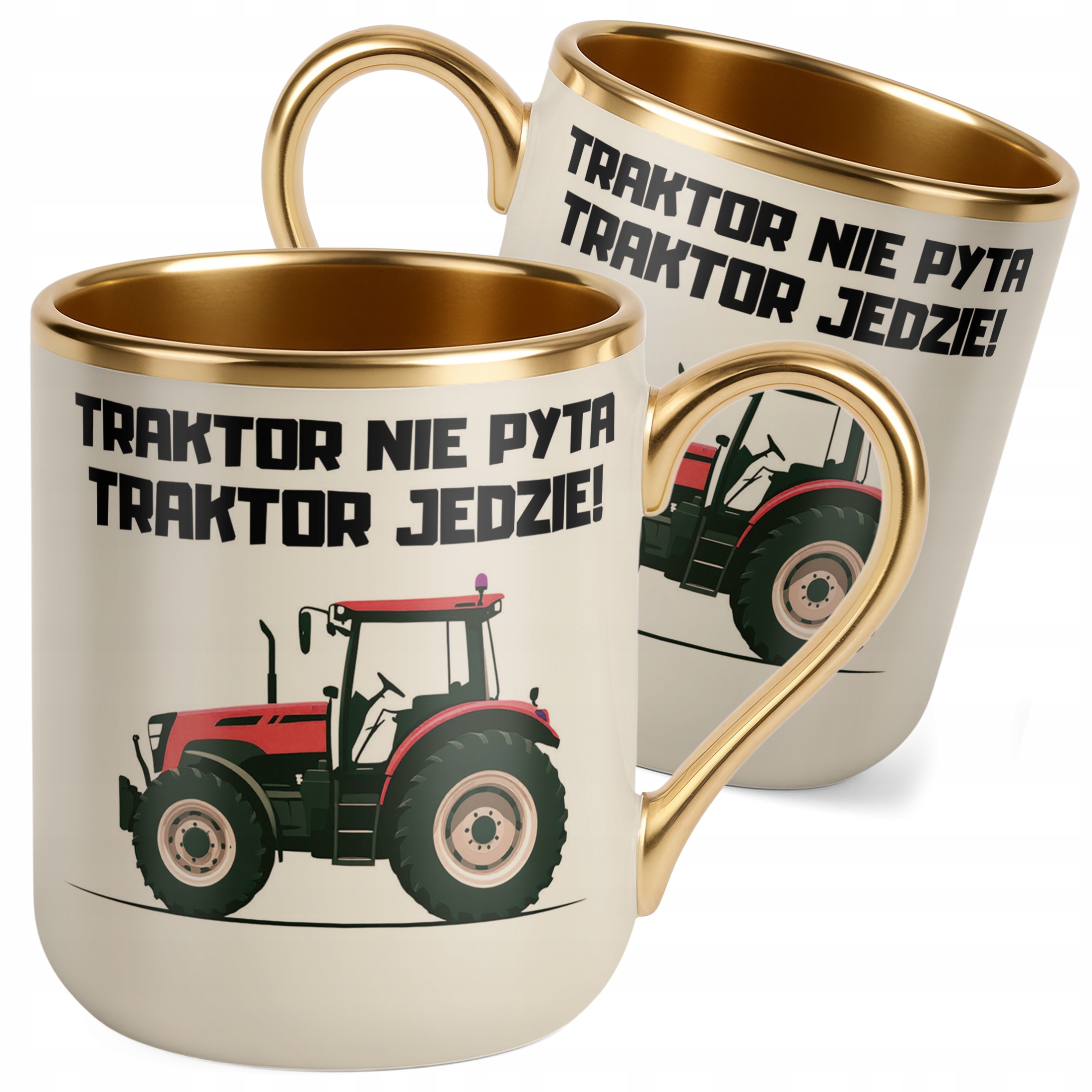 Kubek Premium Złoty Ecru Rolnik Dla Rolnika Traktor Zabawny Prezent