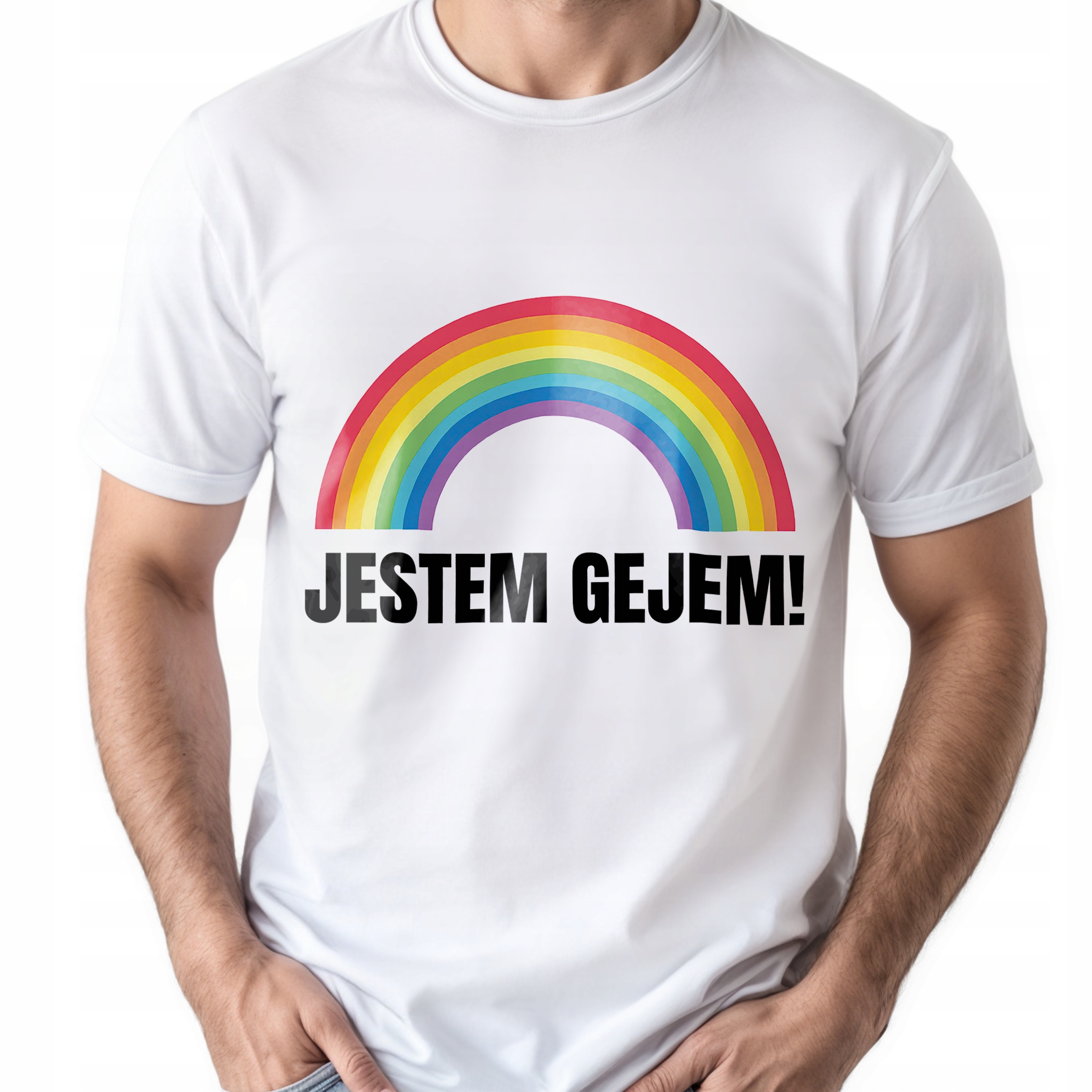 Koszulka biała męska Jestem Gejem Zabawny Prezent