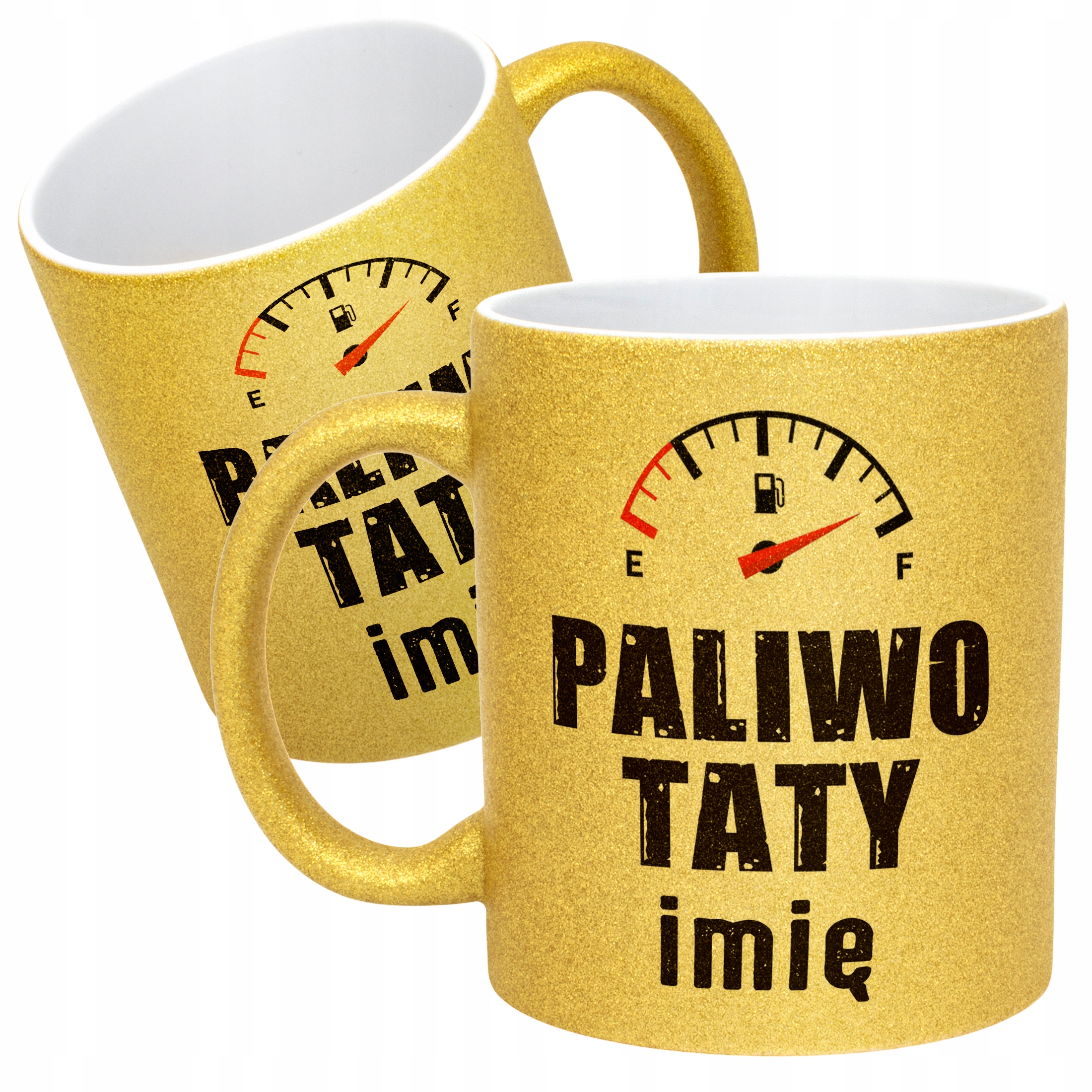 Złoty Kubek Brokatowy Personalizowany Dzień Ojca Paliwo Taty Prezent