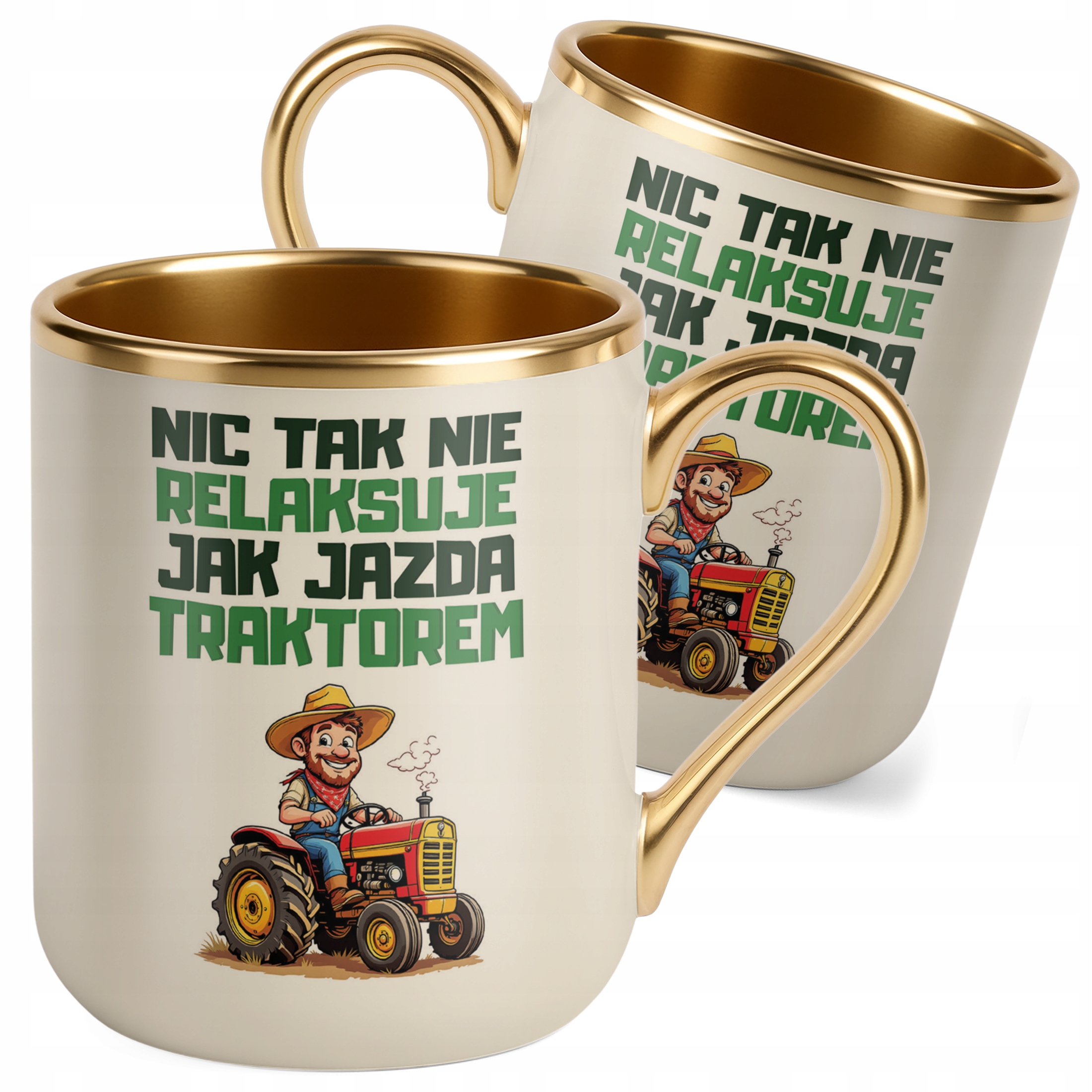 Kubek Premium Złoty Ecru Rolnik Dla Rolnika Traktor Zabawny Prezent