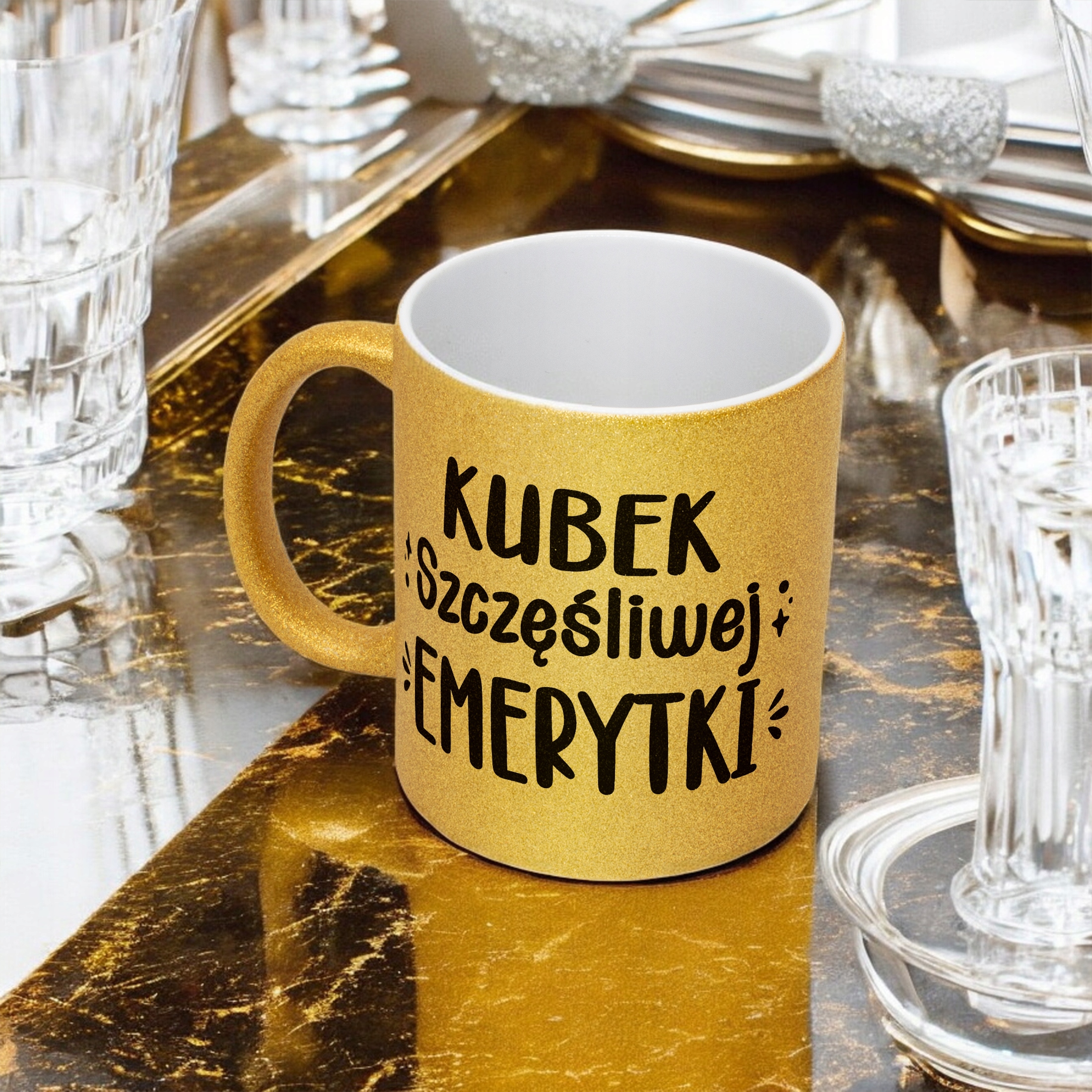 Złoty kubek brokatowy Z okazji Emerytury Dla Emerytki Prezent