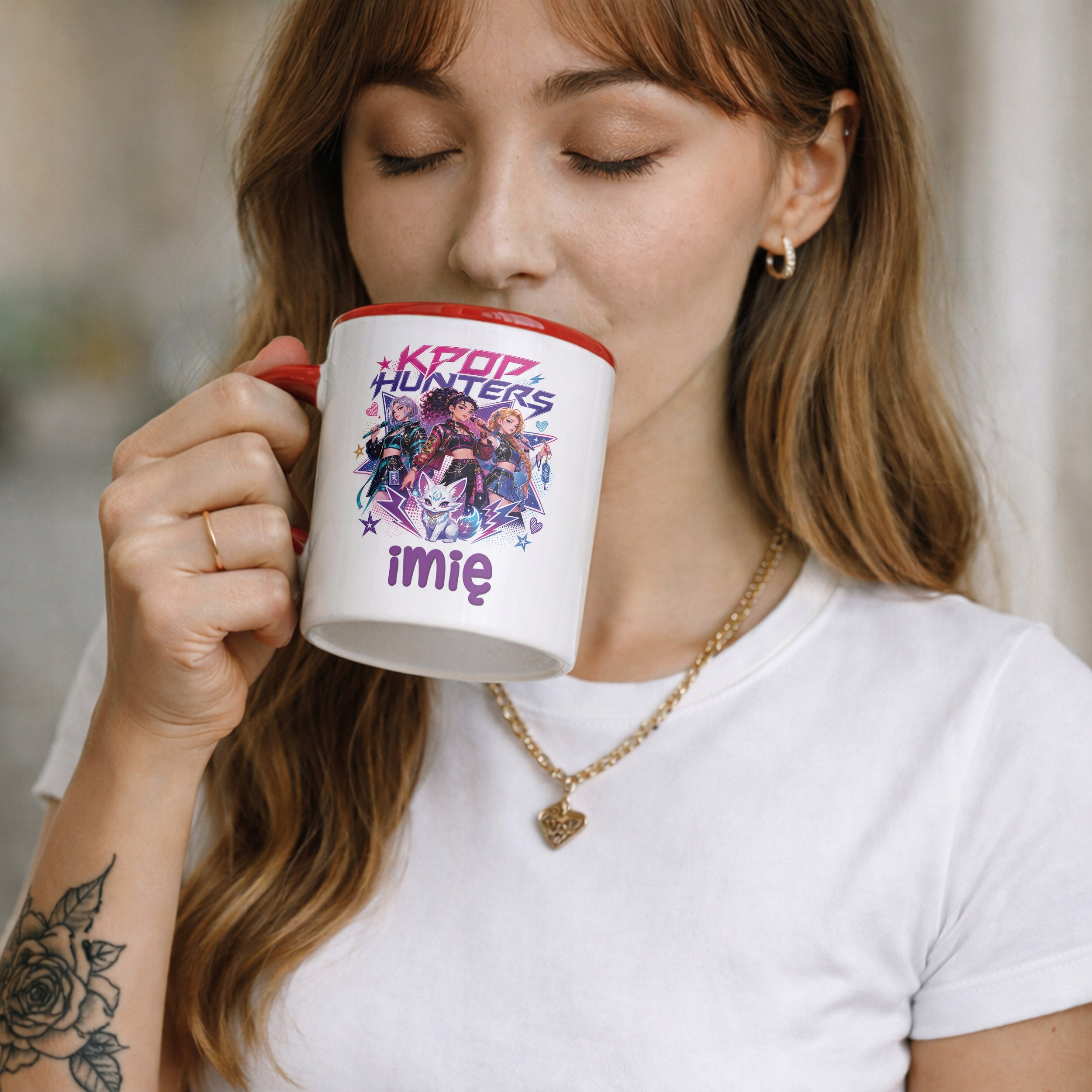 Zestaw Personalizowany Plecak Worek Kubek Czerwony Łowczynie Kpop Prezent