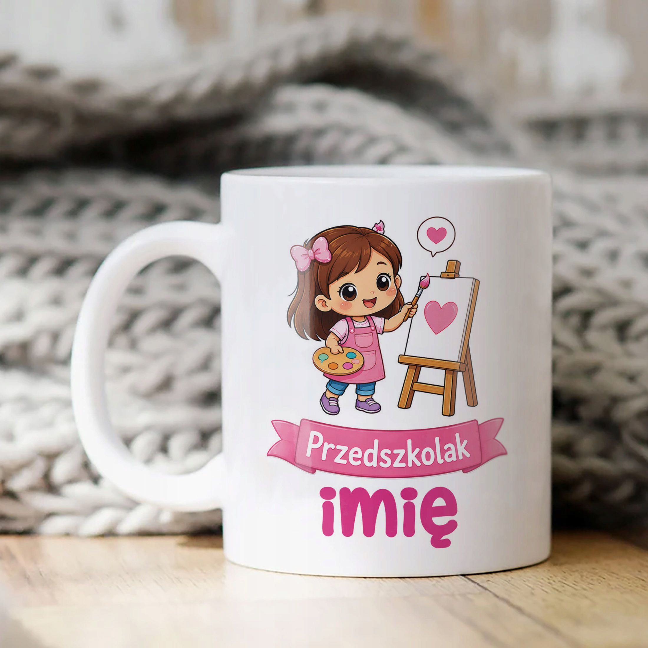 Biały Kubek z nadrukiem personalizowany Przedszkolak Szkoła Dla Dzieci