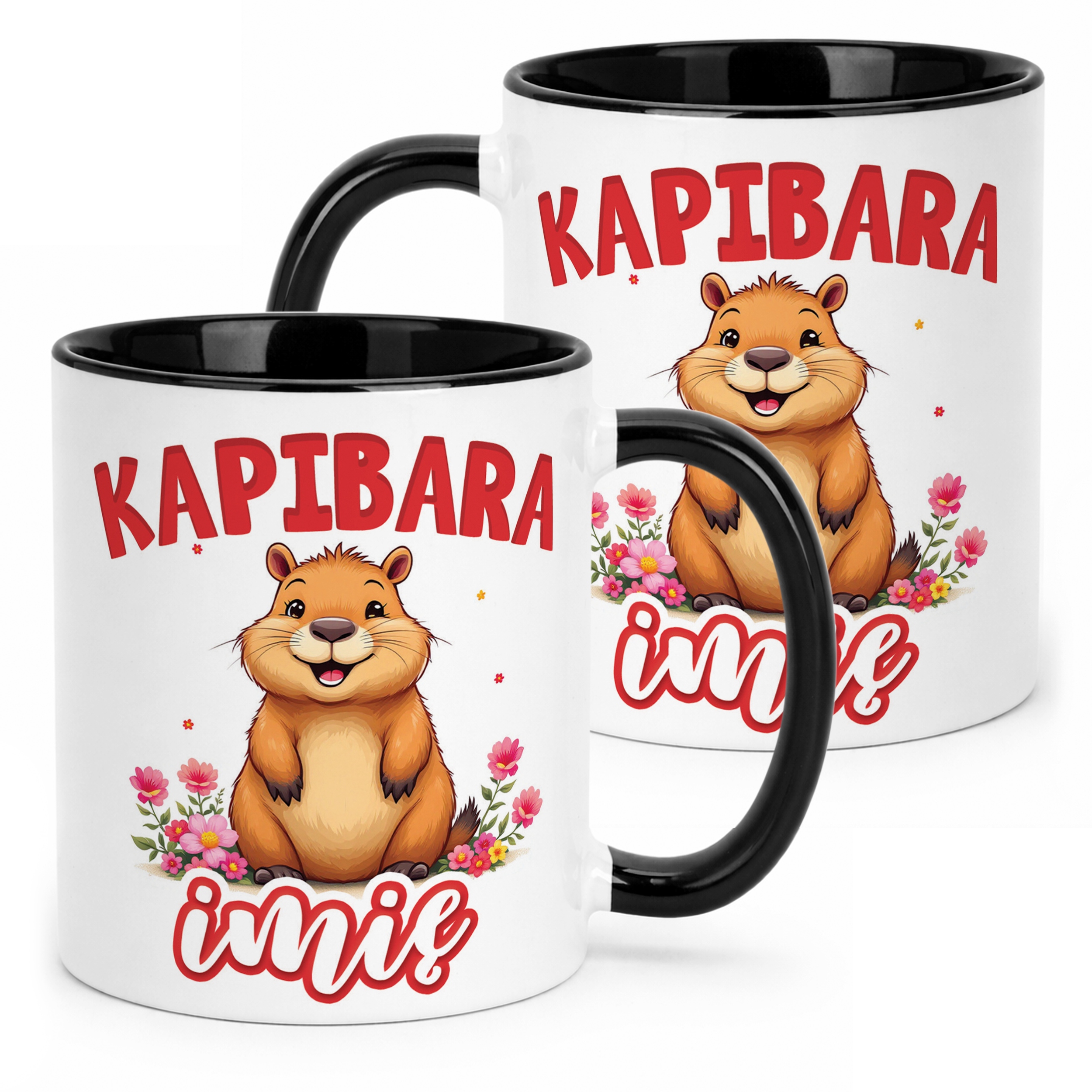 Kubek Czarny Personalizowany Kapibara Capybara Zwierzak Dla Dzieci