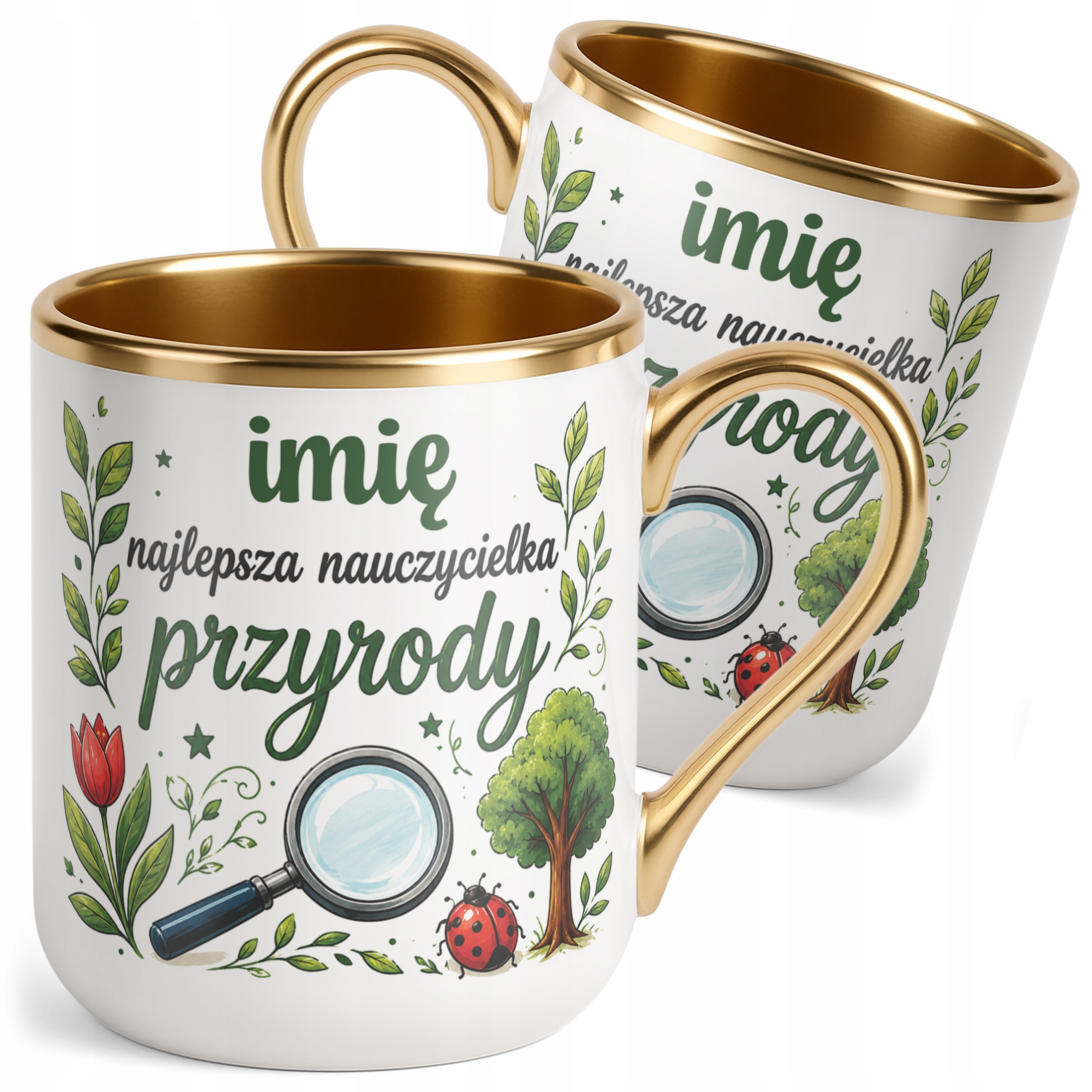 Kubek Premium Złoty z Imieniem Dzień Nauczyciela Przyroda Prezent