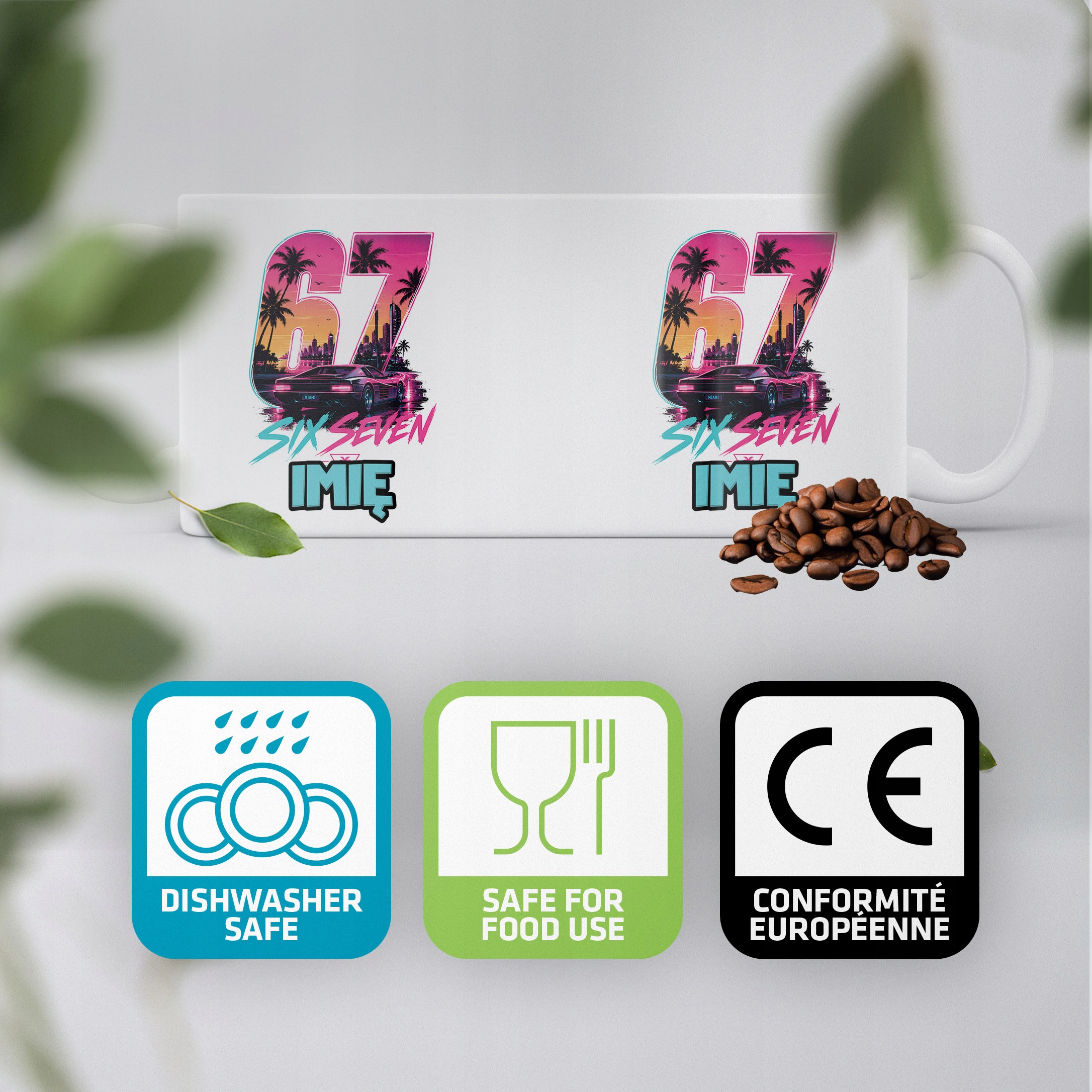 Biały Kubek z nadrukiem personalizowany 67 Miami Gra Dla Dzieci Prezent
