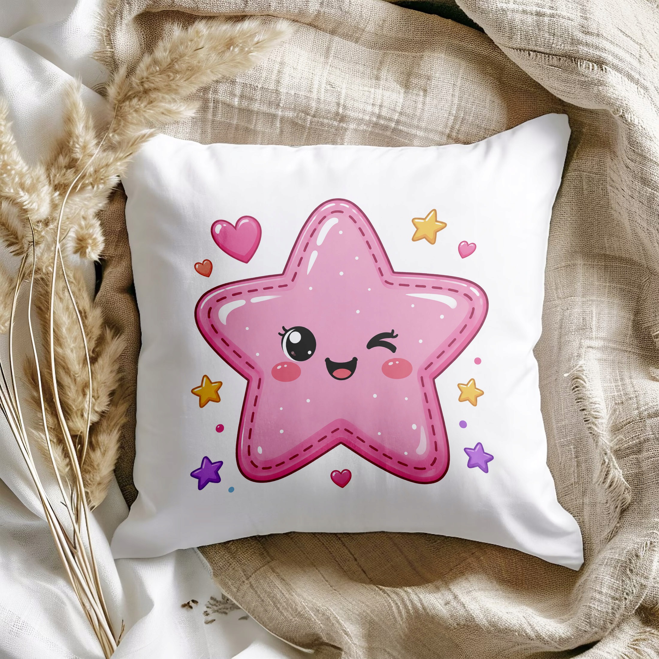 Zestaw Kubek Biały Poduszka Z Nadrukiem Kawaii Gwiazdka Prezent