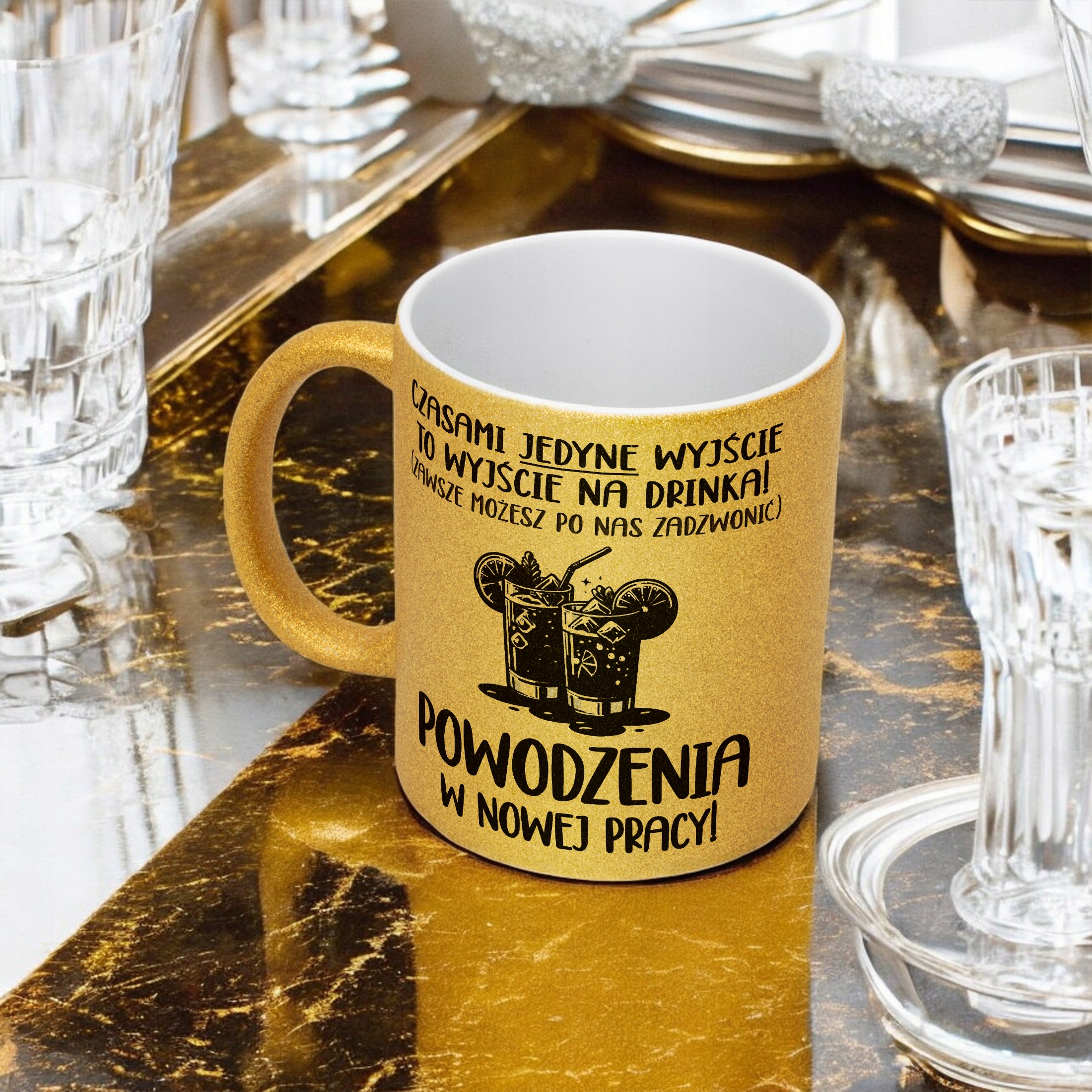 Złoty kubek brokatowy Na Pożegnanie Odejście z Pracy Zabawny Prezent