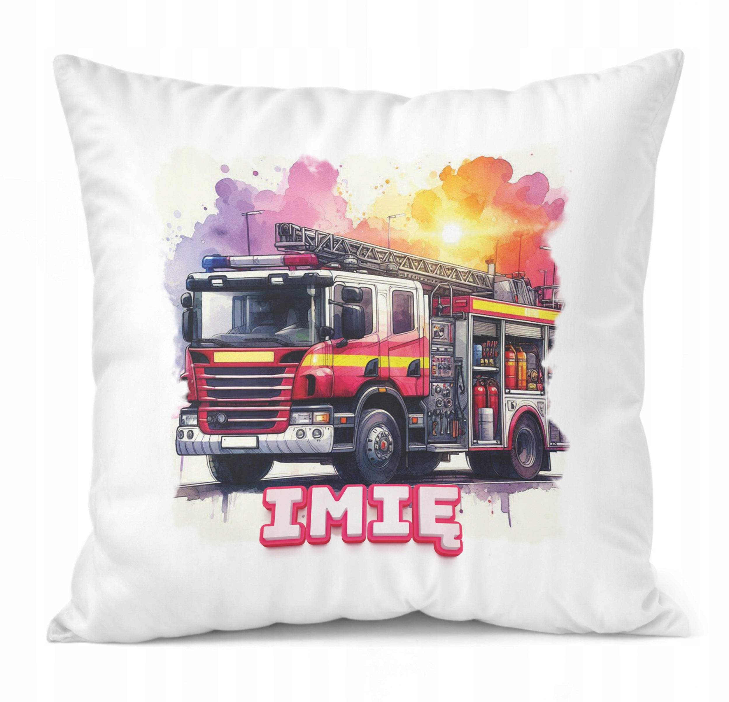 Zestaw Personalizowany Kubek + Poduszka 38×38 cm Dla Strażaka Wóz Strażacki