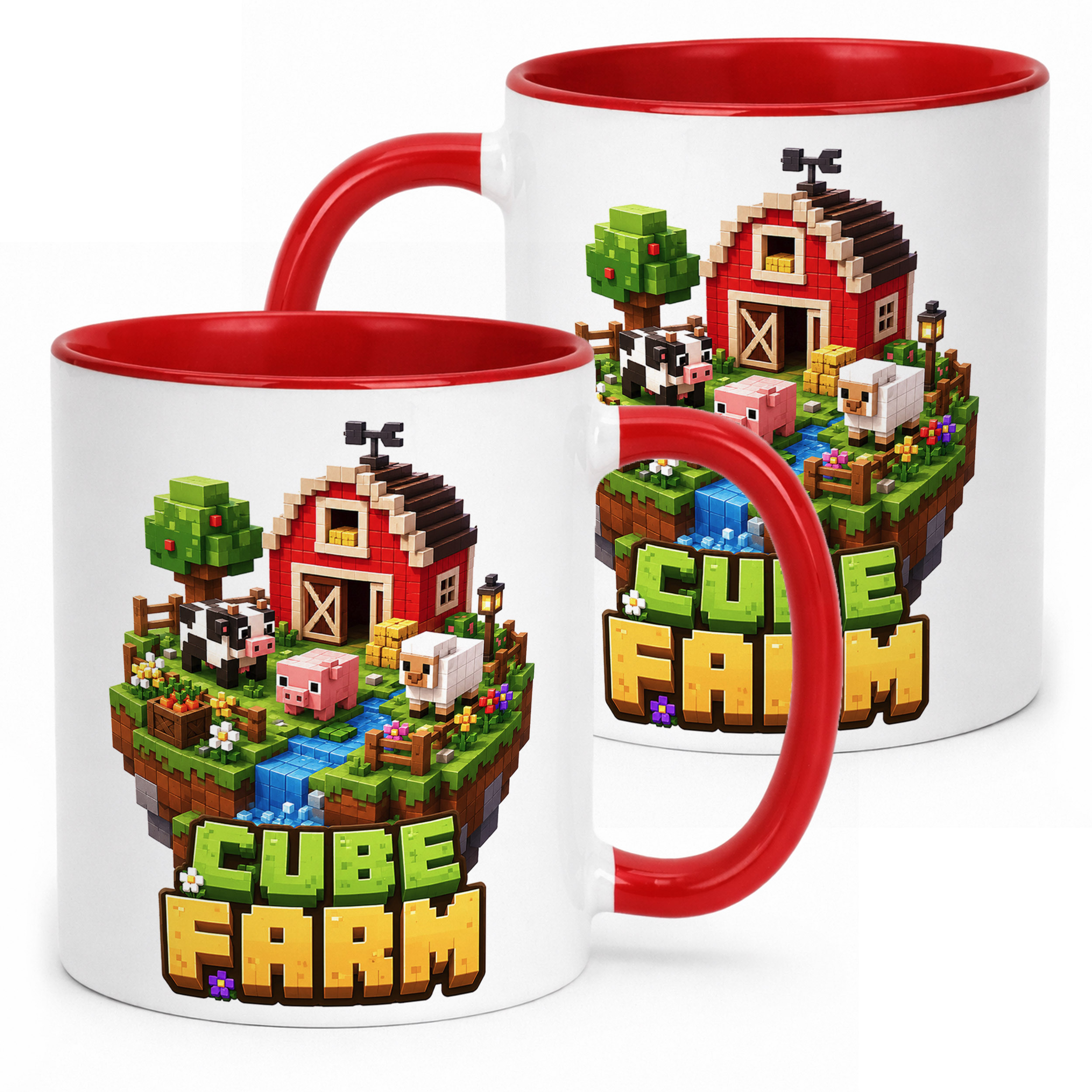 Kubek Czerwony z nadrukiem CUBE FARM Dla Dzieci Prezent Upominek