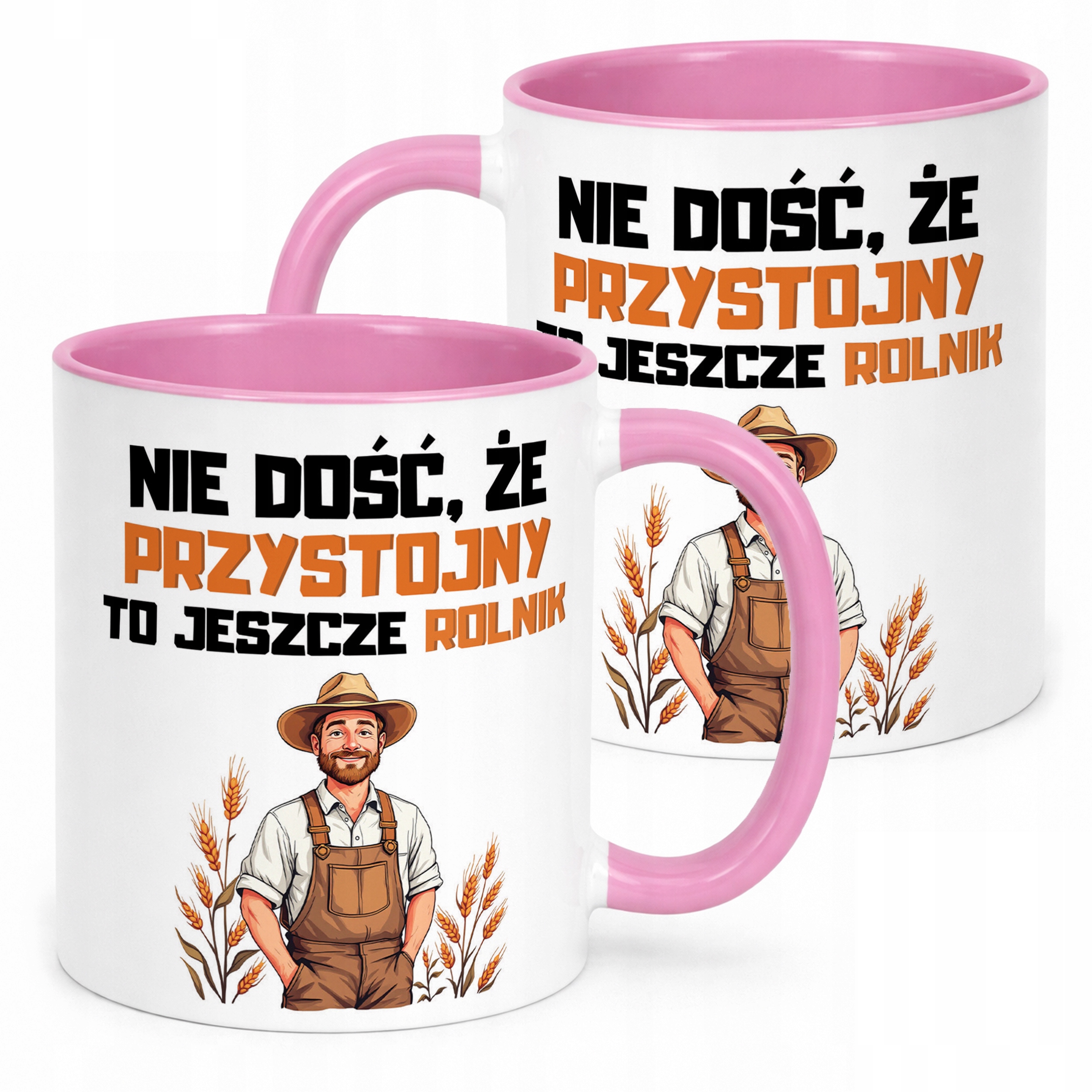 Kubek Różowy Rolnik Dla Rolnika Traktor Zabawny Prezent Upominek
