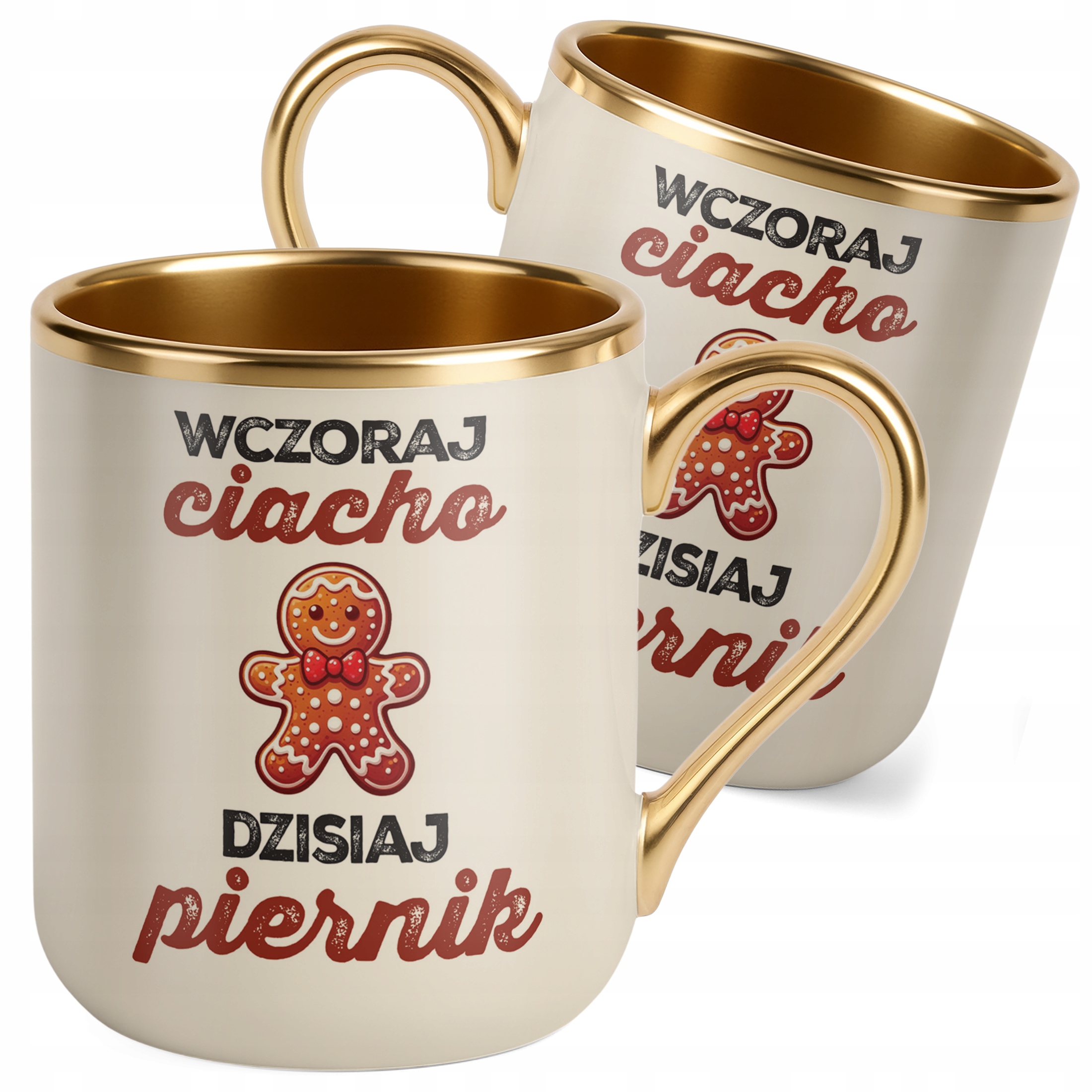Kubek Premium Złoty Ecru Wczoraj Ciacho Dzisiaj Piernik Zabawny Urodziny