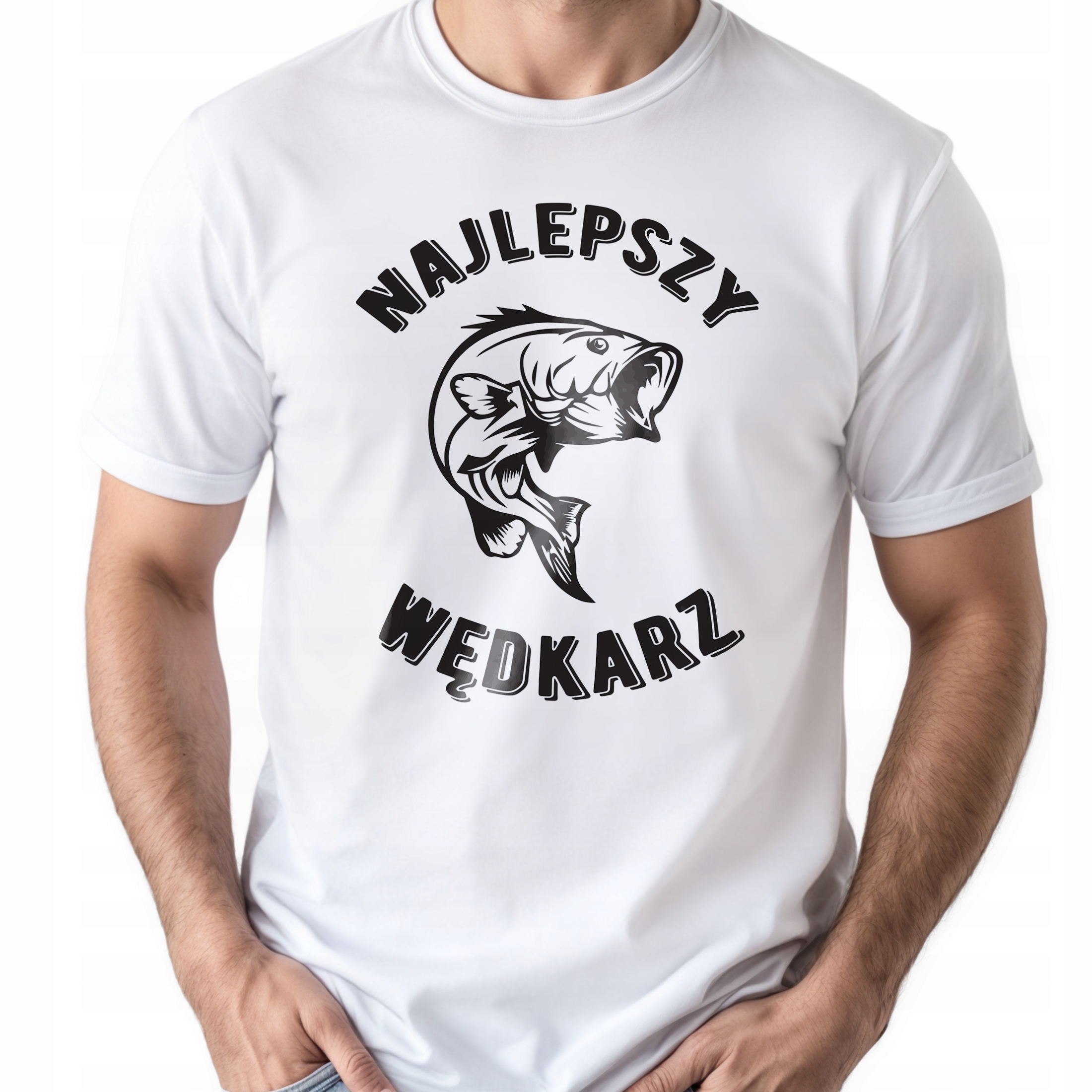 Koszulka biała męska Dla Wędkarza Wędkowanie Ryby Prezent