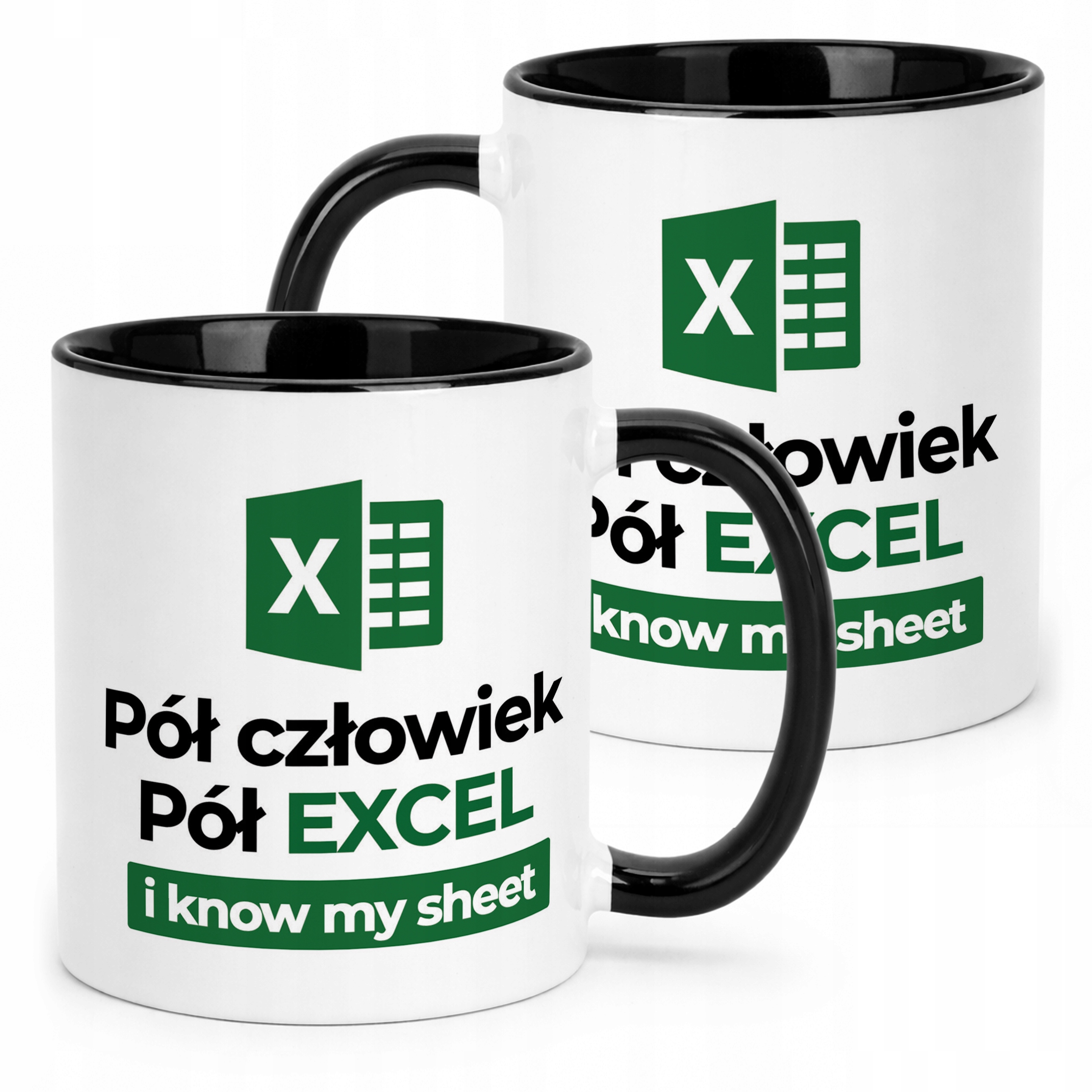 Kubek Czarny Pół Człowiek Pół Excel Zabawny Prezent Praca