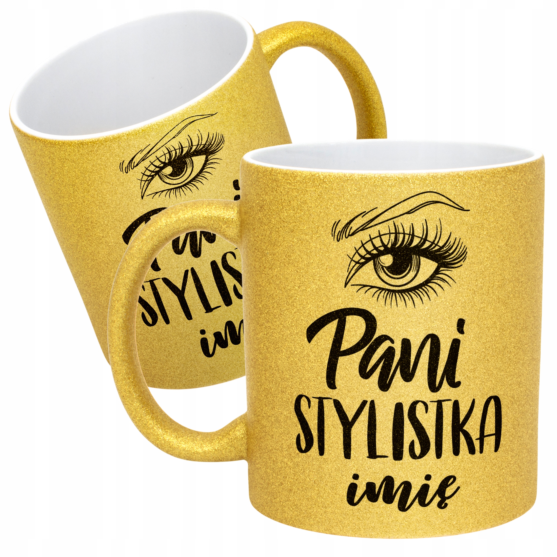 Złoty kubek brokatowy Personalizowany Pani Stylistka Rzęs Brwi Prezent