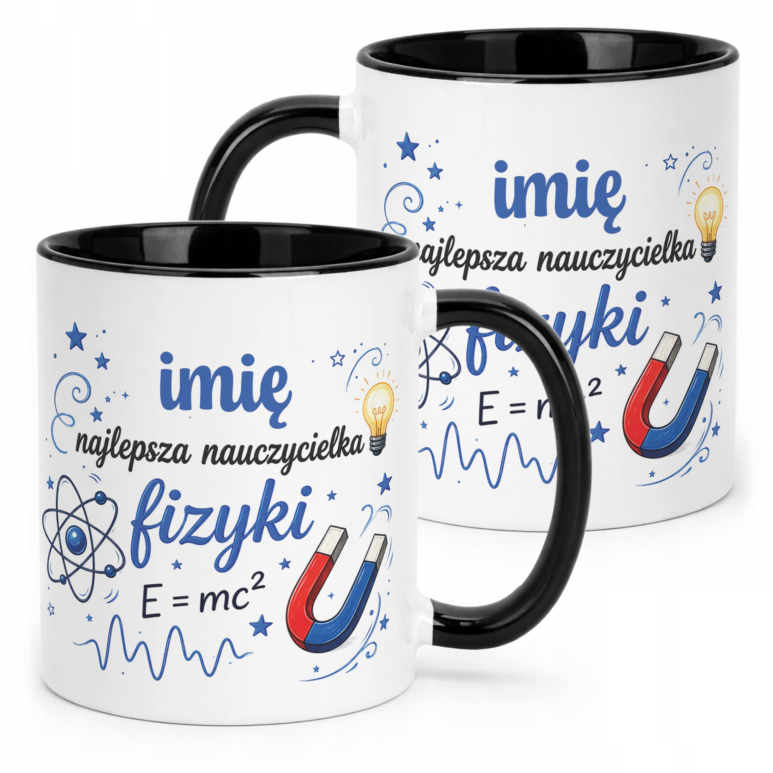 Kubek Czarny z Imieniem Dzień Nauczyciela Fizyka Prezent