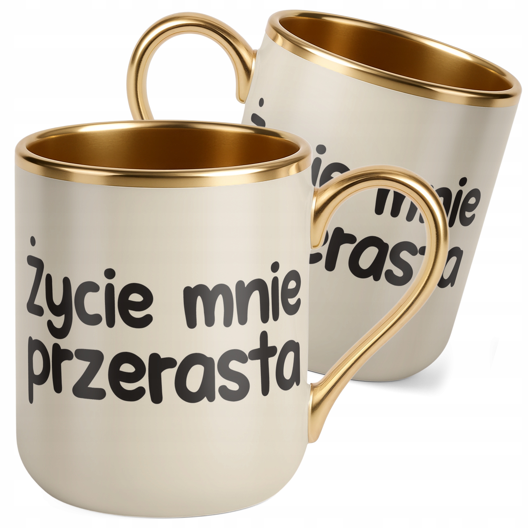 Kubek Premium Złoty Ecru Życie Mnie Przerasta Śmieszny Zabawny