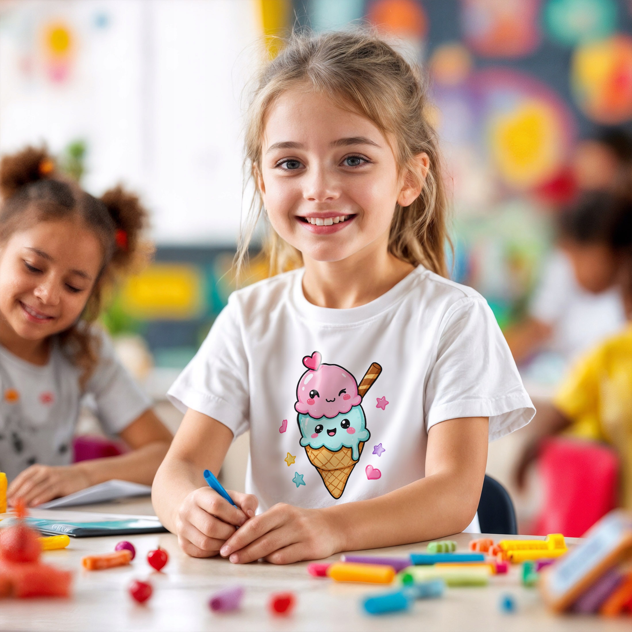 Koszulka Dziecięca Biała Z Nadrukiem Kawaii lody w Dla Dzieci r. 116