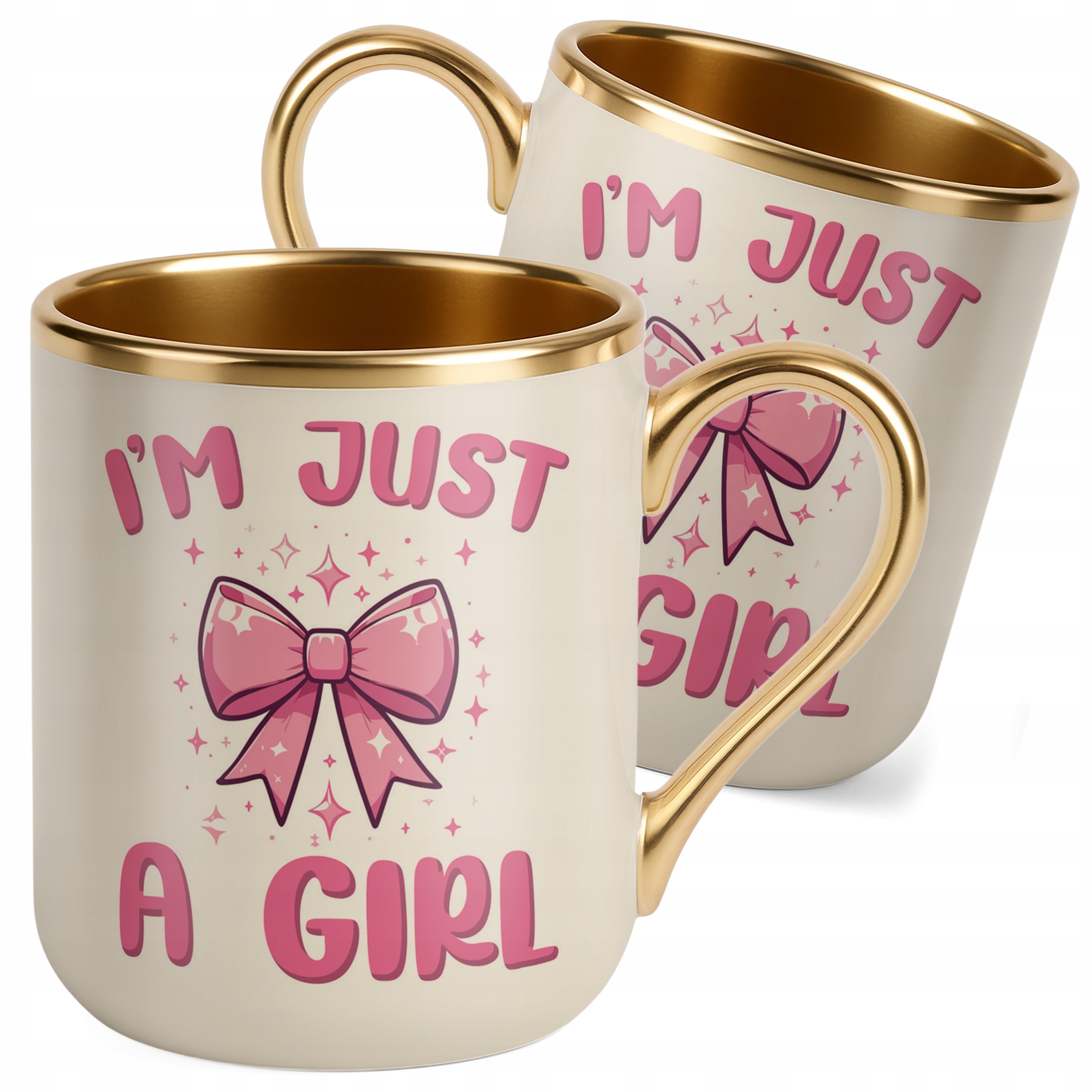 Kubek Premium Złoty Ecru I’M JUST A GIRL Śmieszny Zabawny