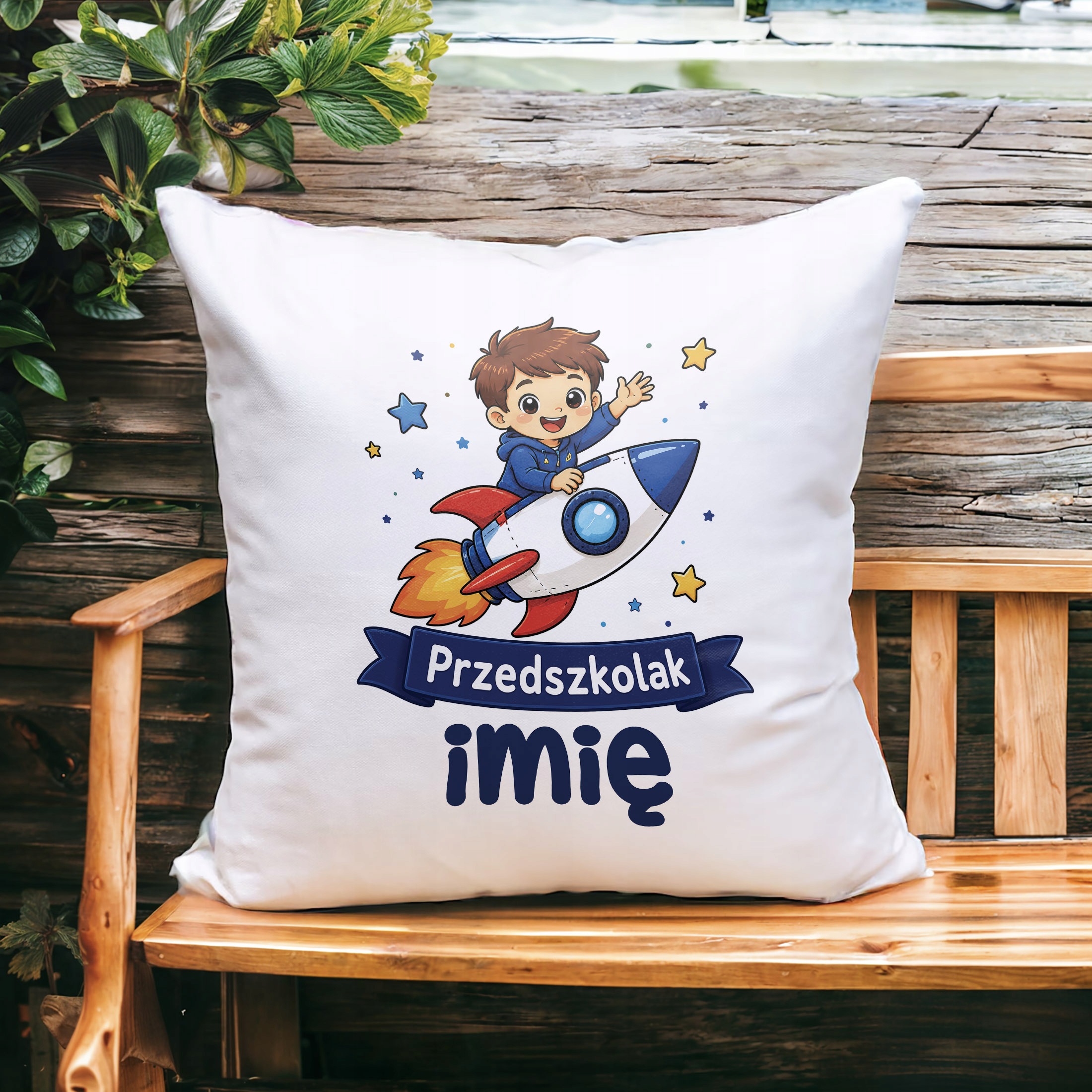 Zestaw Personalizowany Kubek Czerwony Poduszka Przedszkolak Rakieta