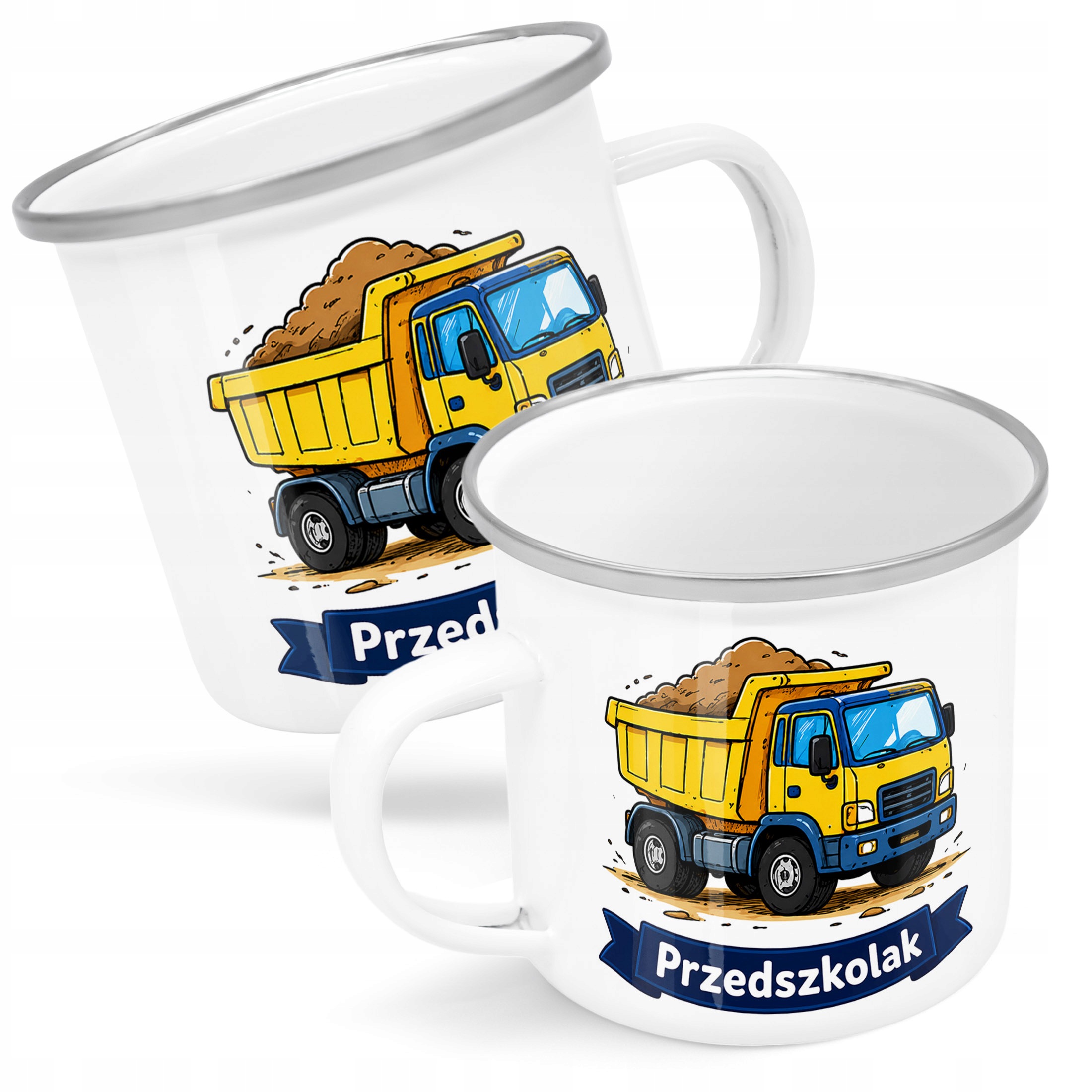 Kubek Emaliowany Przedszkolak Szkoła z Nadrukiem Biały Metalowy Prezent