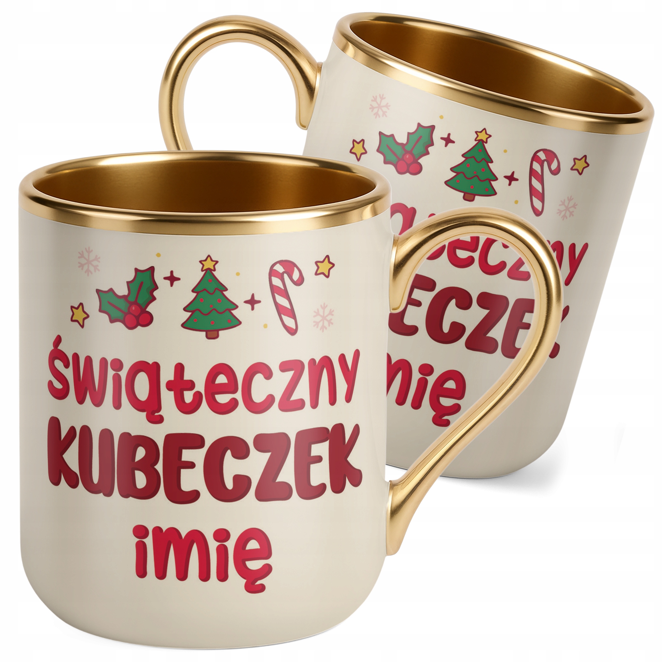 Kubek Premium Złoty Ecru Personalizowany Świąteczny Boże Narodzenie Prezent