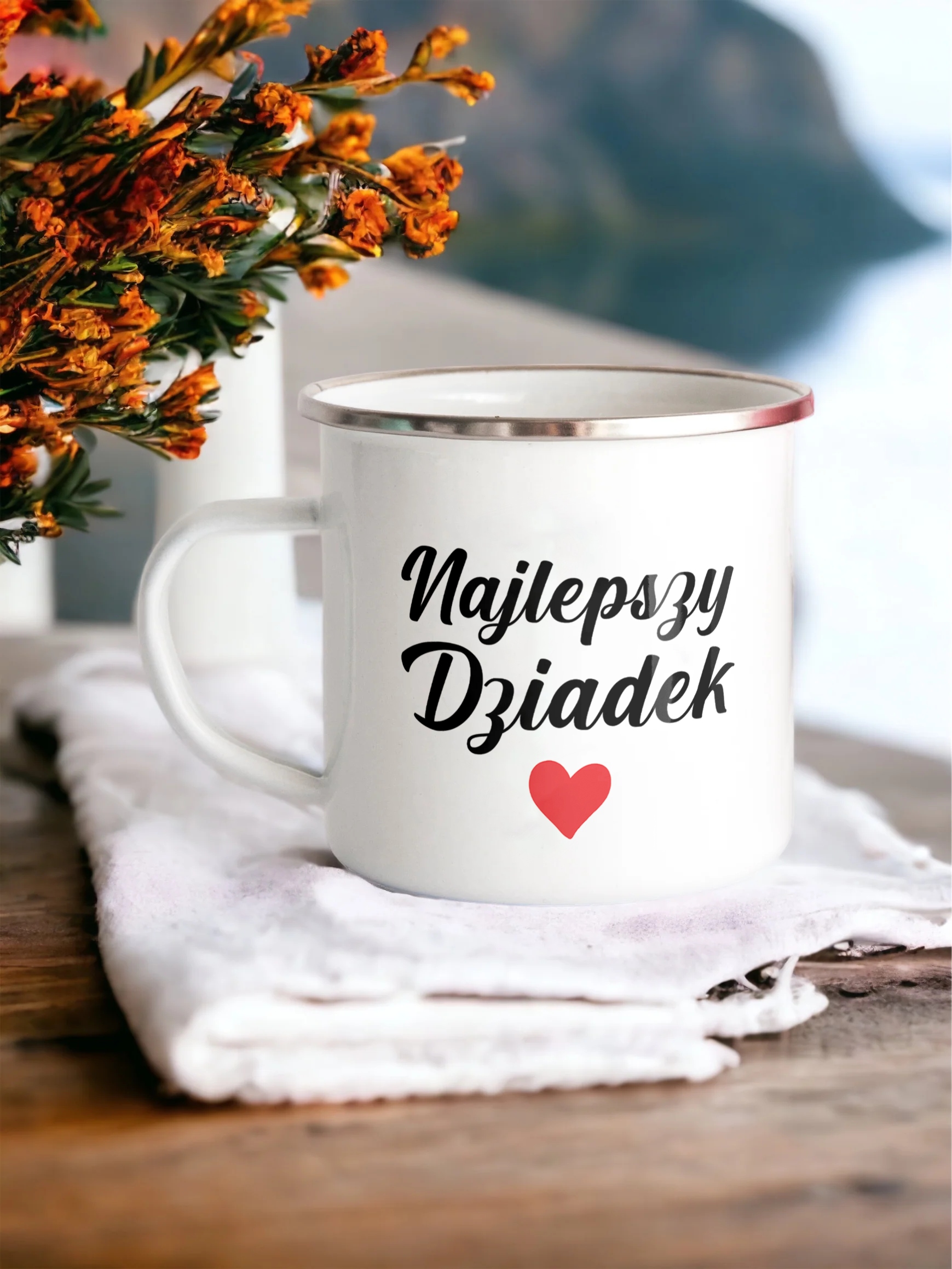 Emaliowany Kubek Garnuszek 300 ml Dzień Dziadka Prezent Najlepszy Dziadek
