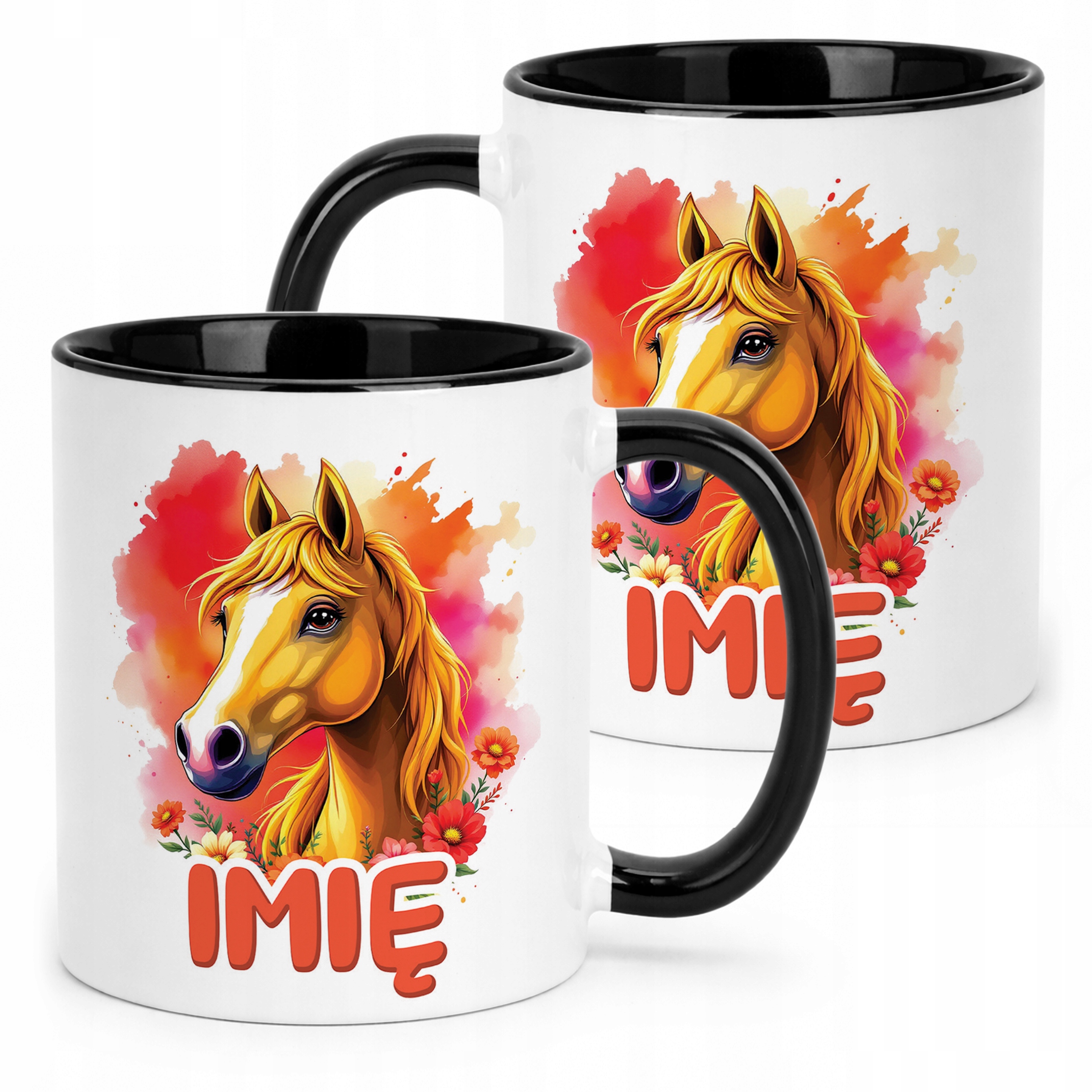 Kubek Czarny Personalizowany Z Koniem Koń Słodki Dla Dzieci