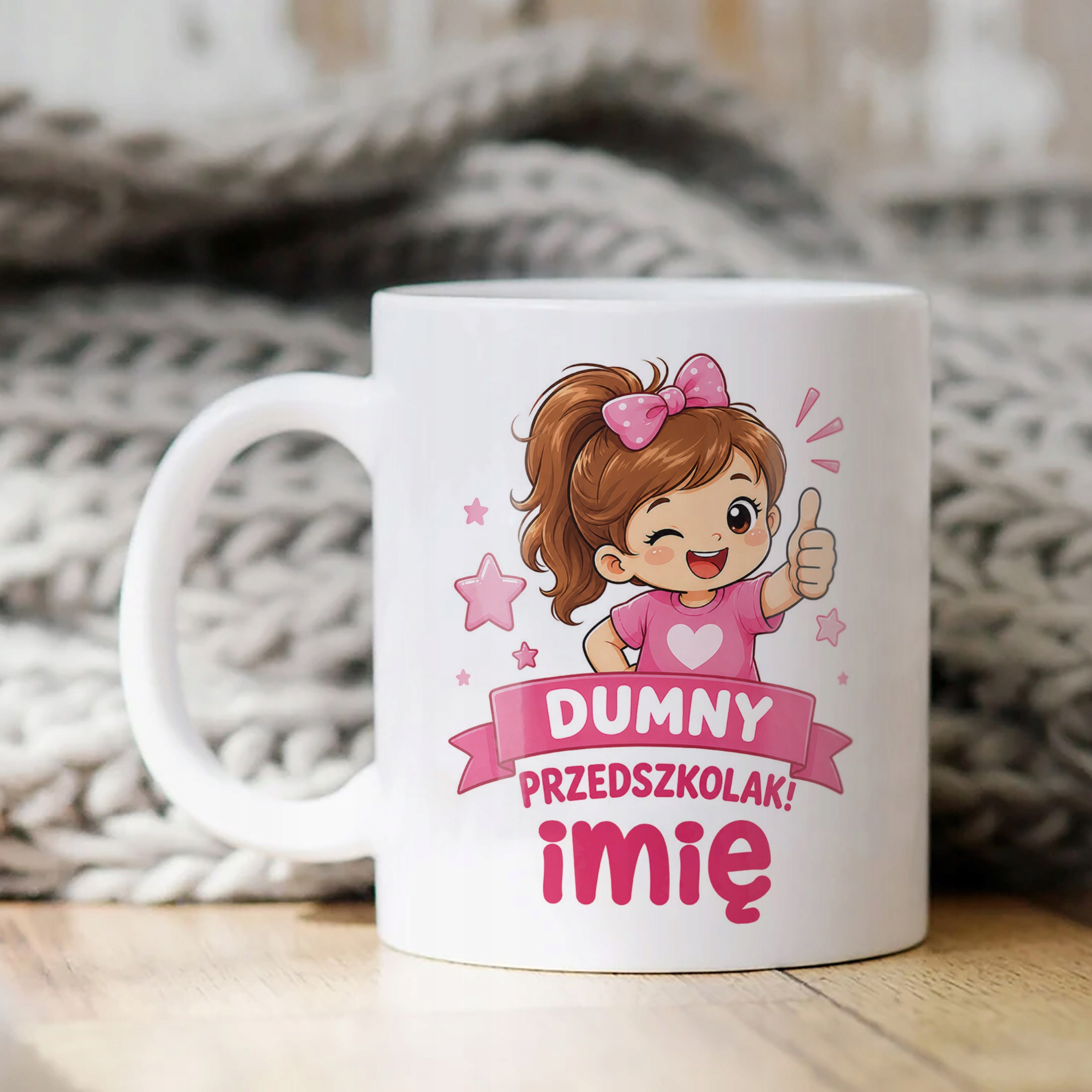 Biały Kubek z nadrukiem personalizowany Przedszkolak Szkoła Dla Dzieci