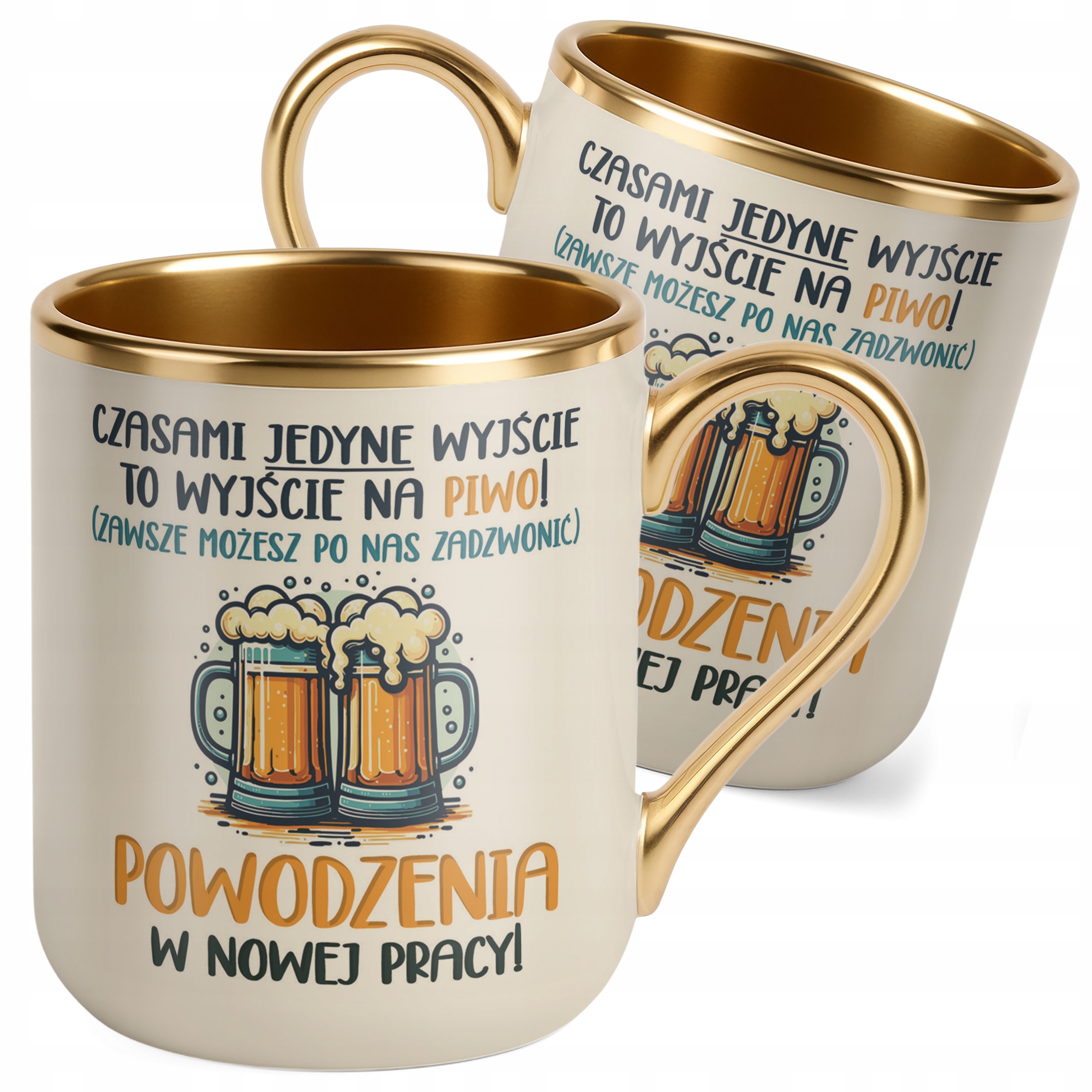 Kubek Premium Złoty Ecru Pożeganie Odejście z Pracy Prezent Upominek