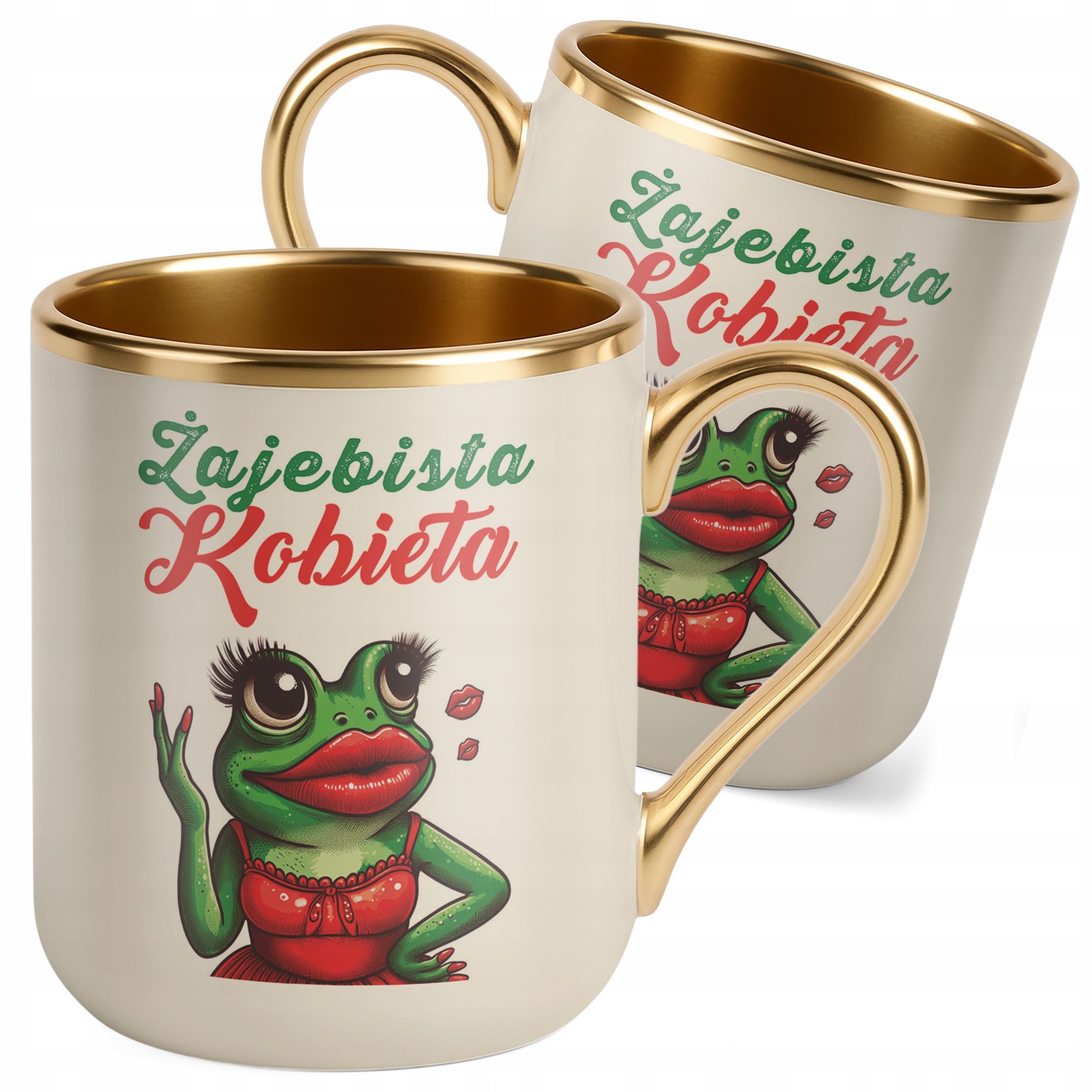 Kubek Premium Złoty Ecru Żajebista Kobieta Z okazji Dnia Kobiet Prezent