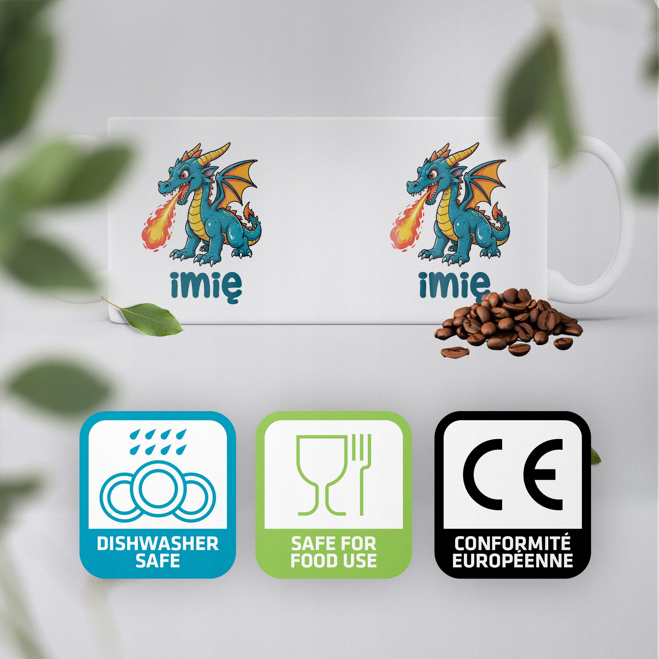 Biały Kubek z nadrukiem personalizowany Smok Dla Dzieci Prezent
