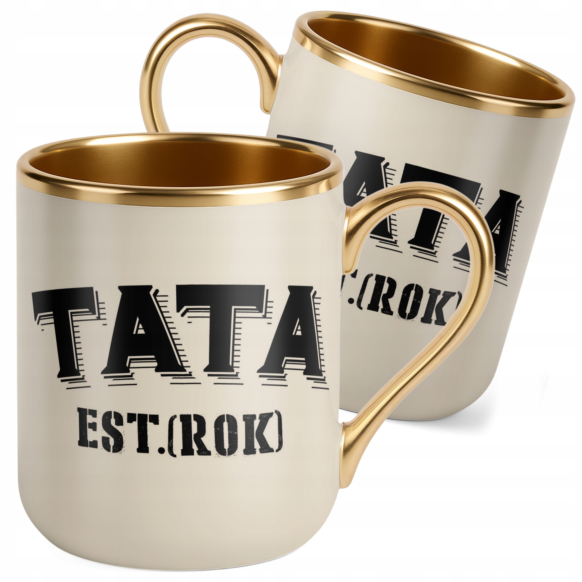 Kubek Premium Złoty Ecru Personalizowany Dzień Ojca Tata Rok