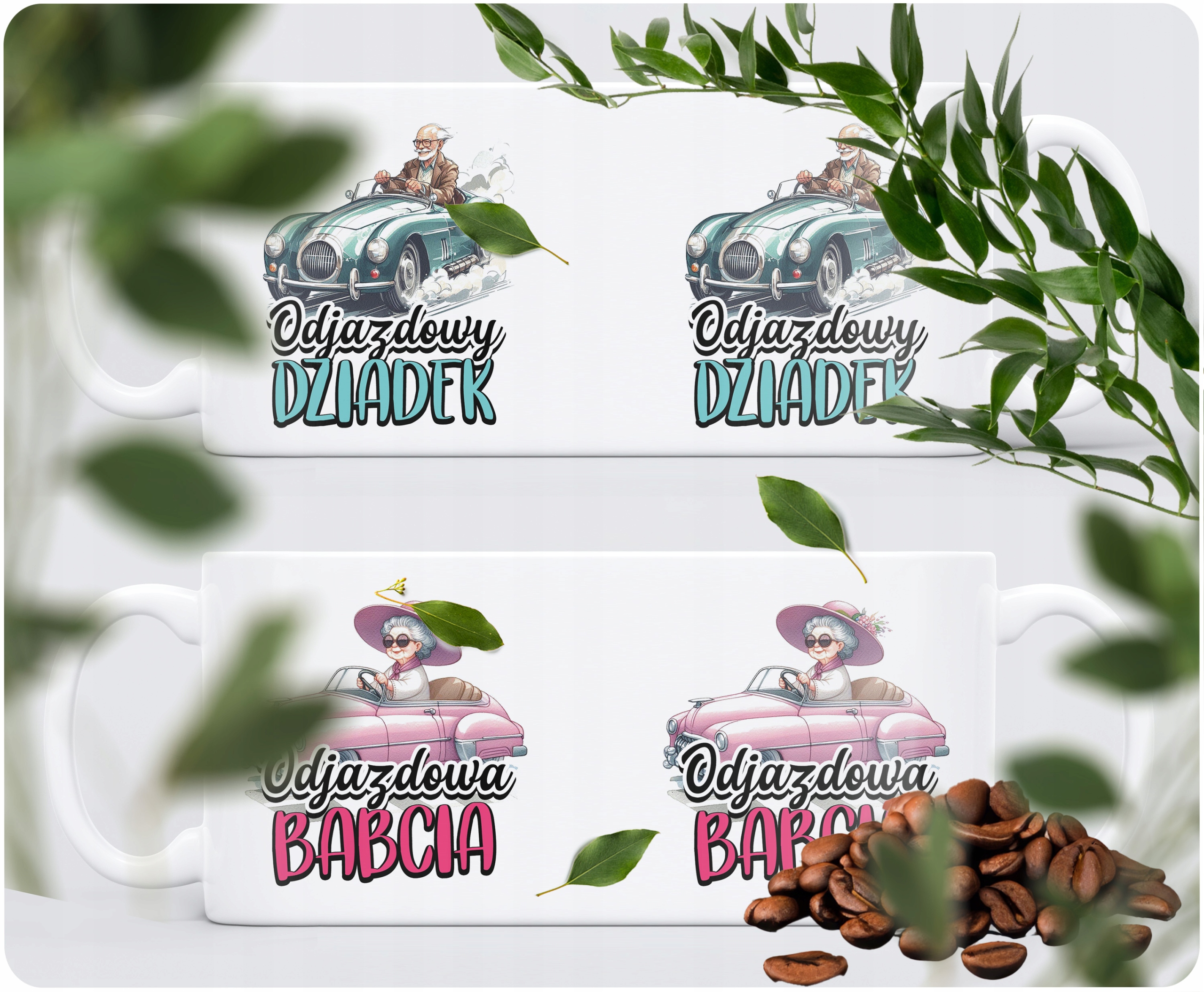 Zestaw Kubków Ceramicznych 330 ml Dzień Babci i Dziadka Prezent Odjazdowi