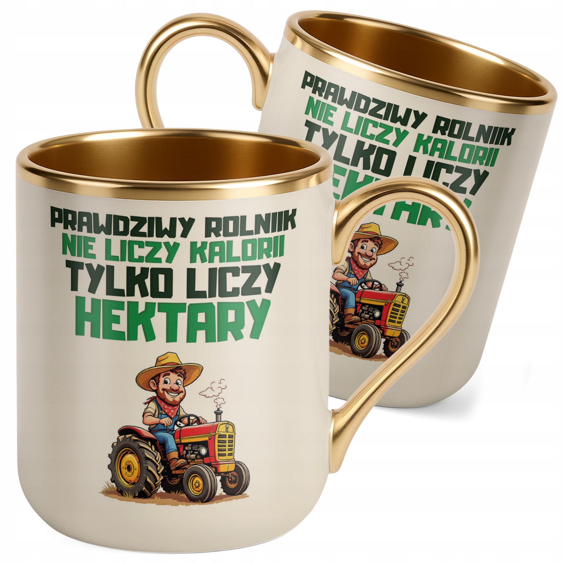 Kubek Premium Złoty Ecru Rolnik Dla Rolnika Traktor Zabawny Prezent