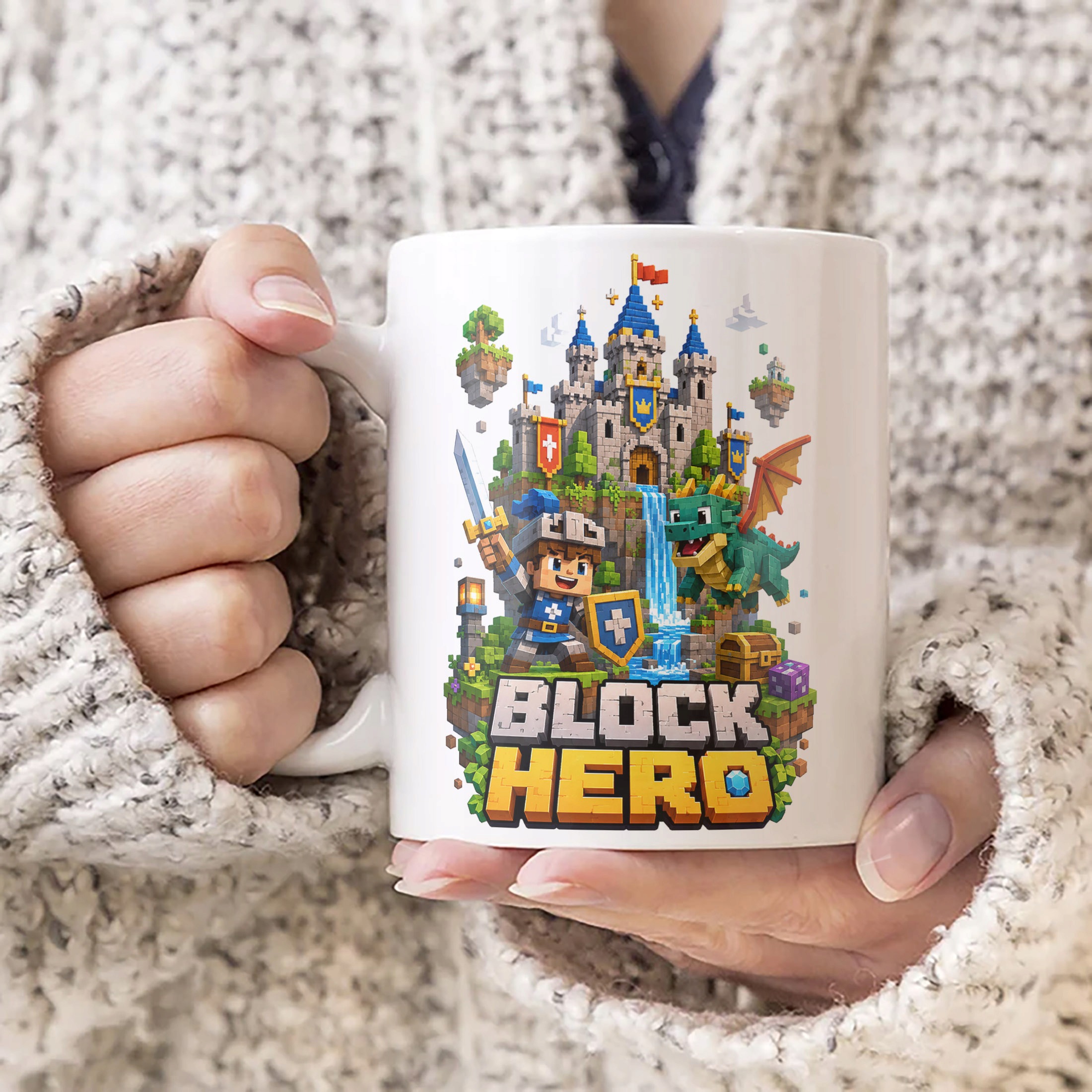 Zestaw Kubek Biały Poduszka Z Nadrukiem BLOCK HERO Gra Prezent