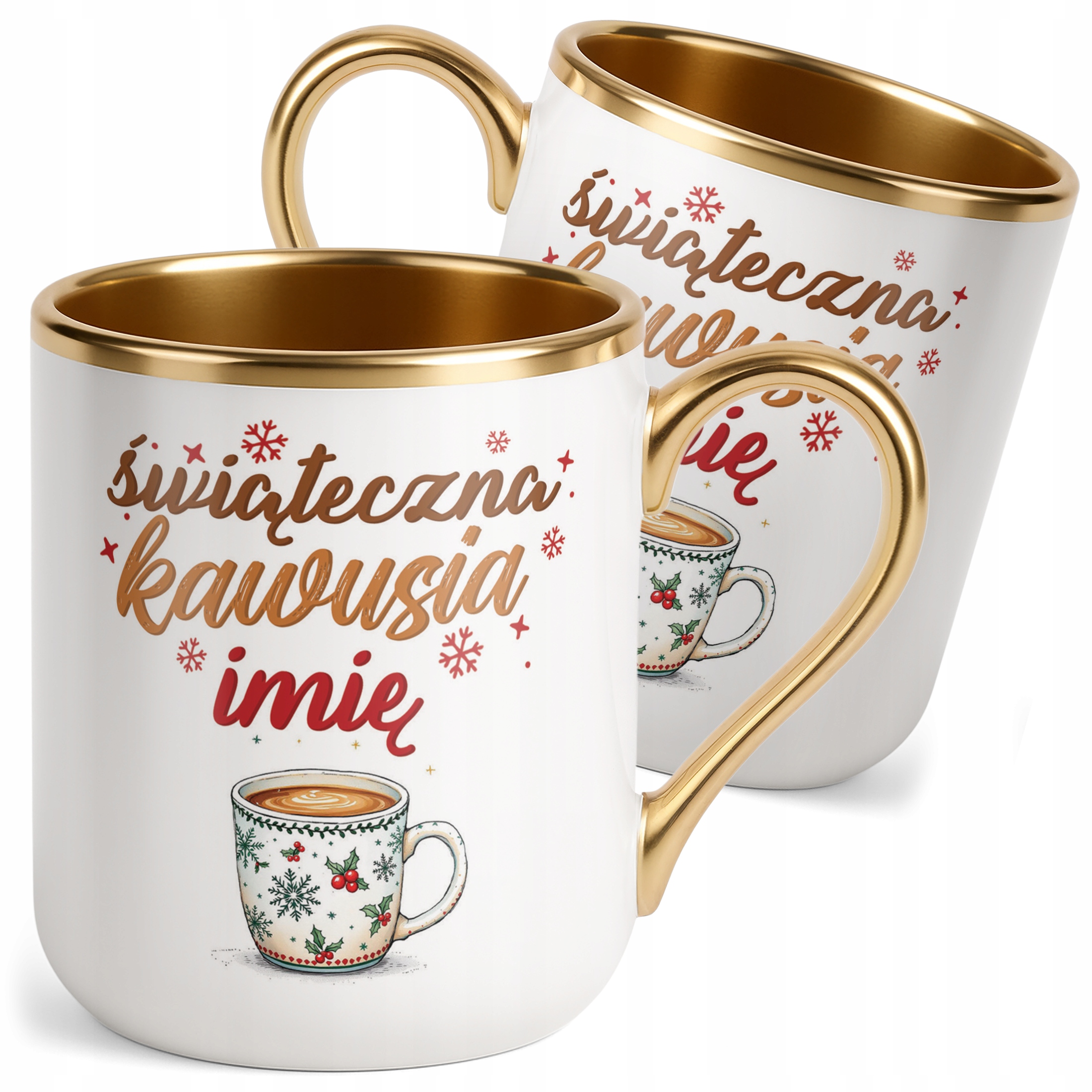 Kubek Premium Złoty Personalizowany Świąteczna Kawusia Prezent