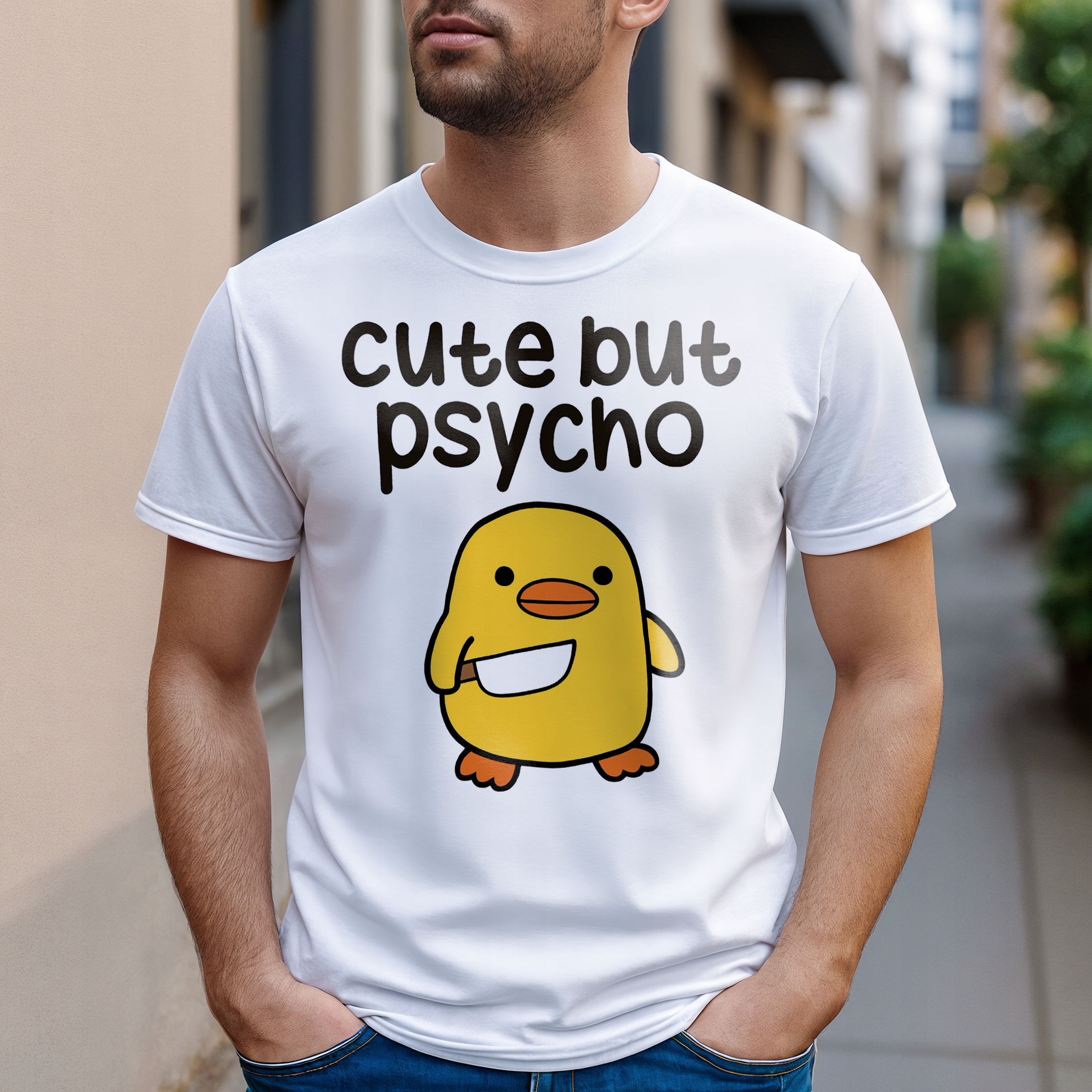 Koszulka biała męska Cute But Psycho Zabawny Prezent r. 3XL