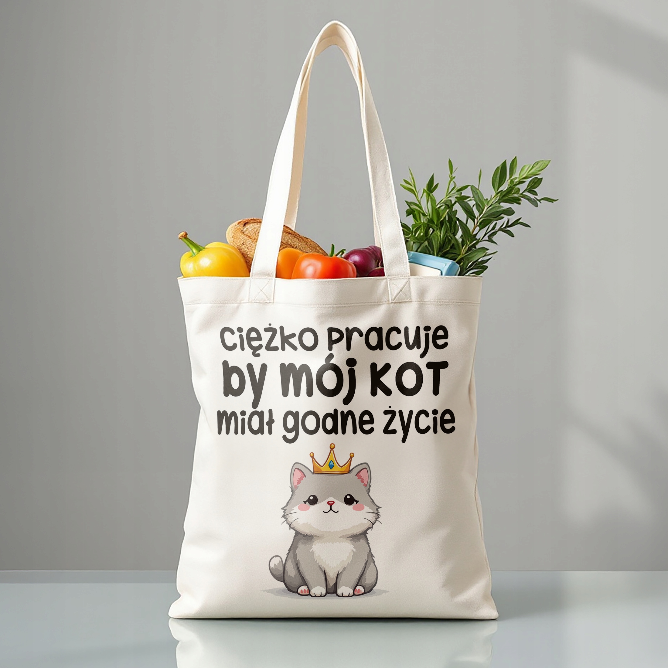 Torba bawełniana premium Ciężko Pracuję By Mój Kot Zabawny Prezent