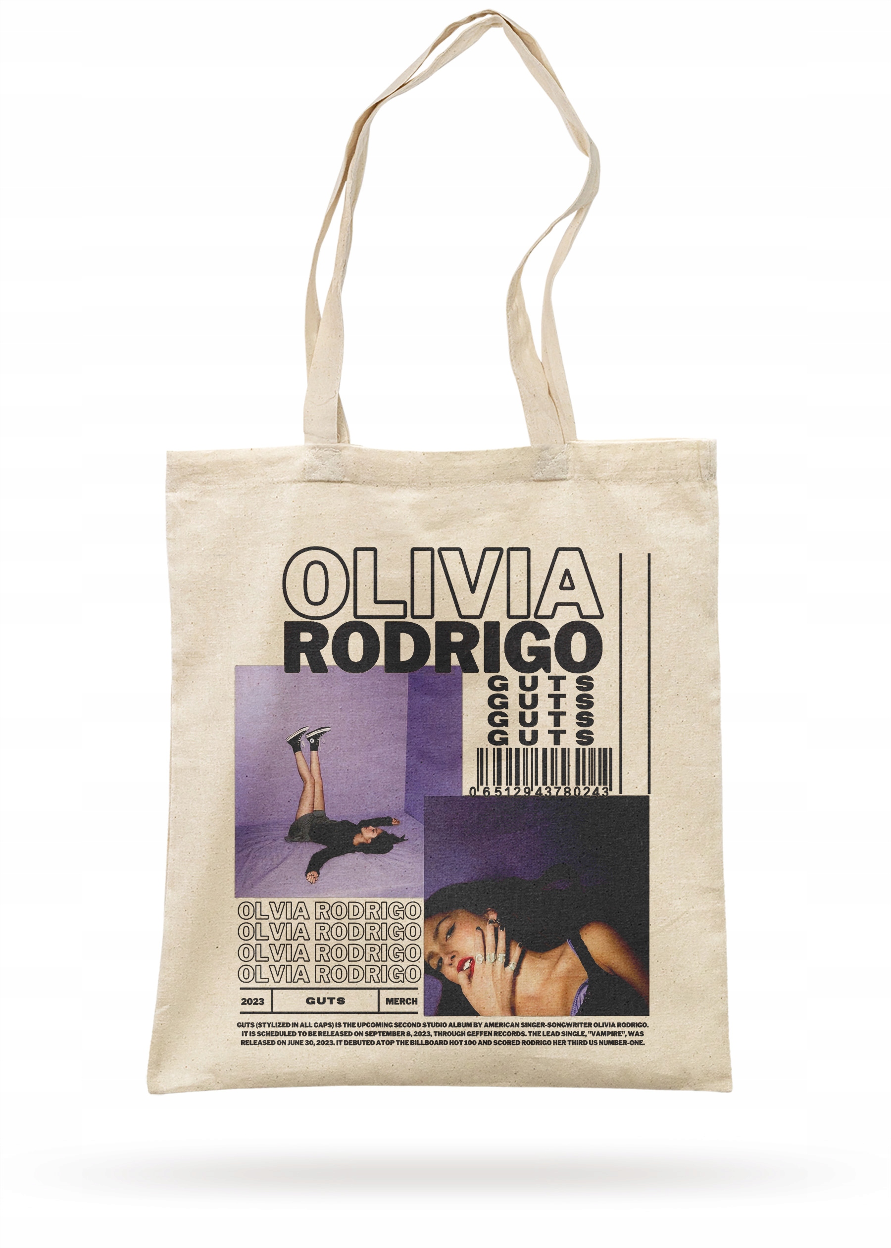 Torba bawełniana na zakupy z dnem 42x30x10 Olivia Rodrigo GUTS
