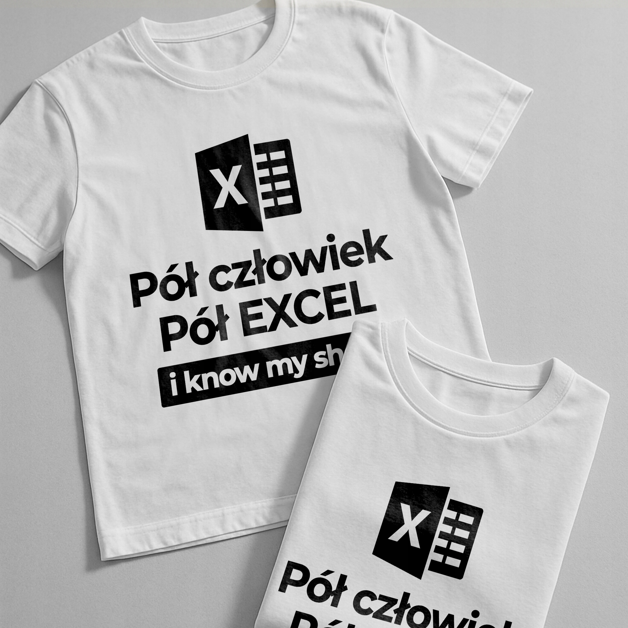 Koszulka biała męska Pół Człowiek Pół Excel Zabawny Prezent