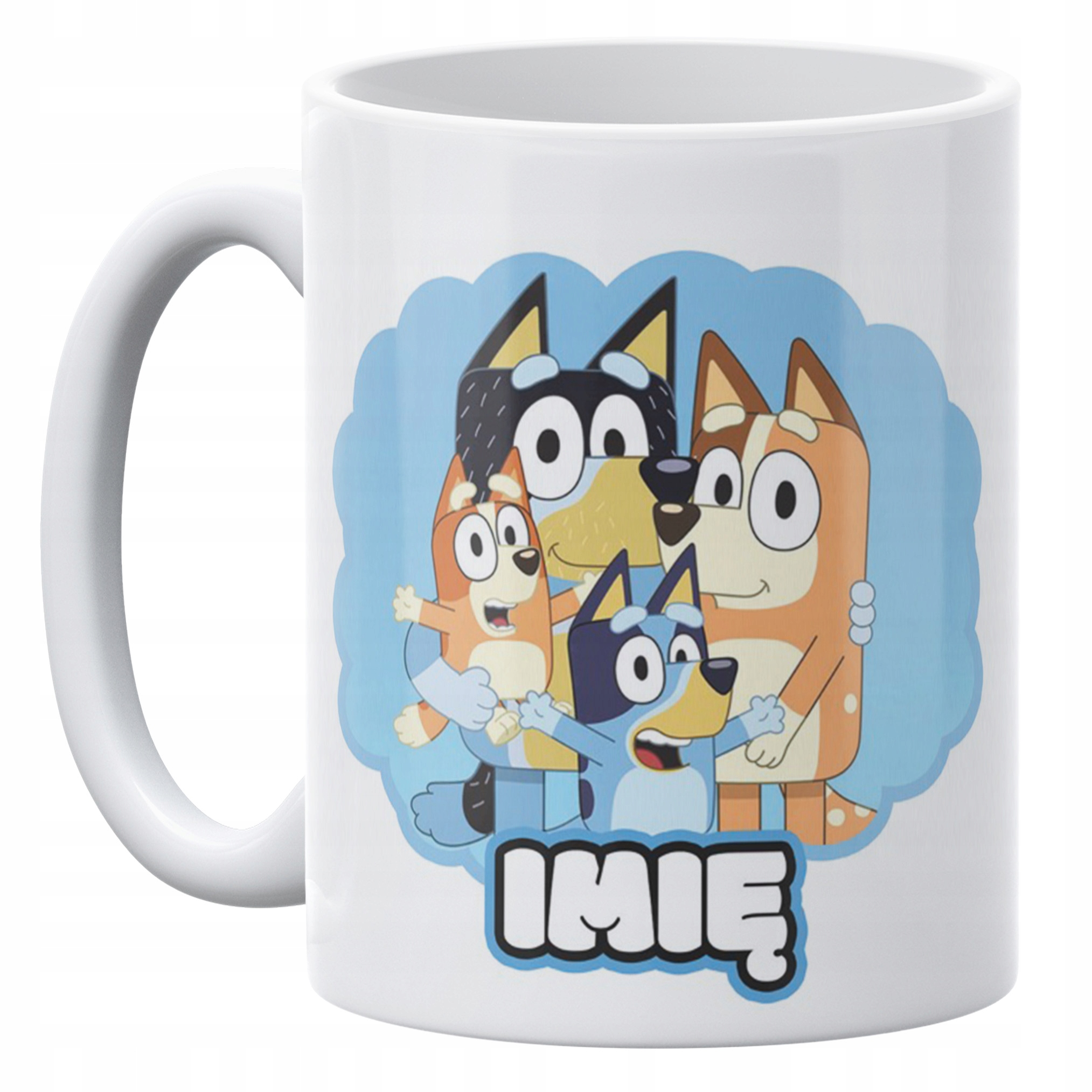 Zestaw Personalizowany Kubek + Poduszka 38×38 cm Dla Fanów Bajki Bluey