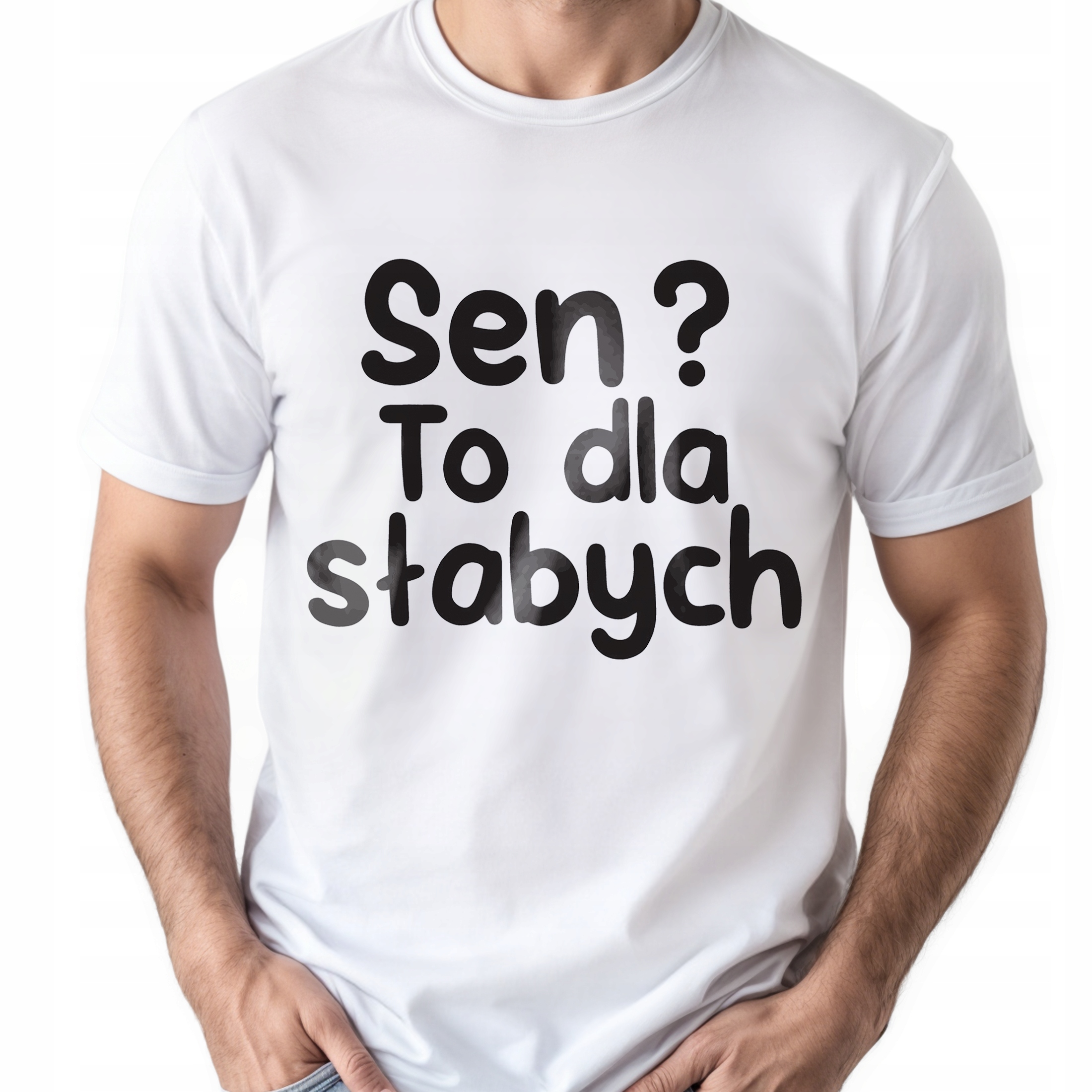 Koszulka biała męska Sen To Dla Słabych Zabawny Prezent