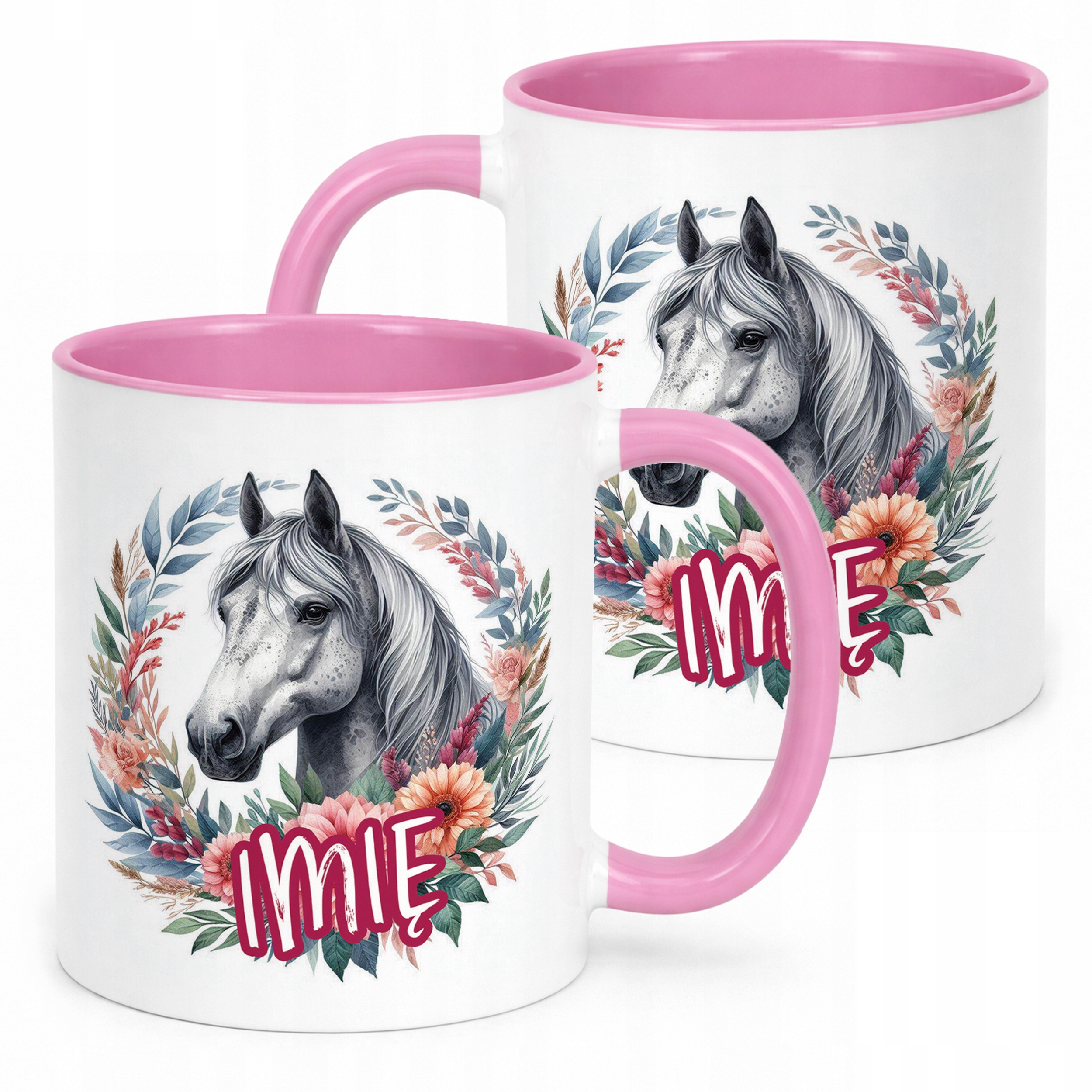 Kubek Różowy Personalizowany Z Koniem Koń Słodki Dla Dzieci Prezent
