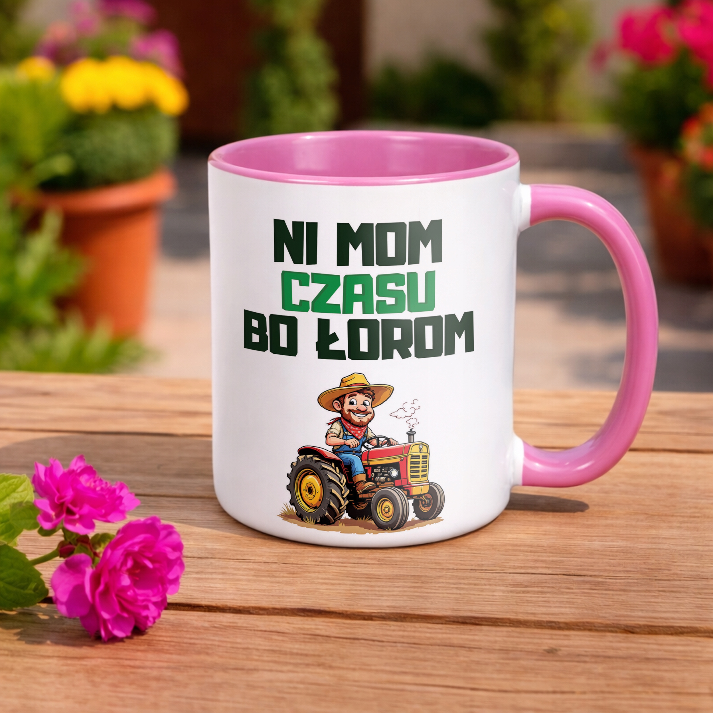 Kubek Różowy Rolnik Dla Rolnika Traktor Zabawny Prezent Upominek