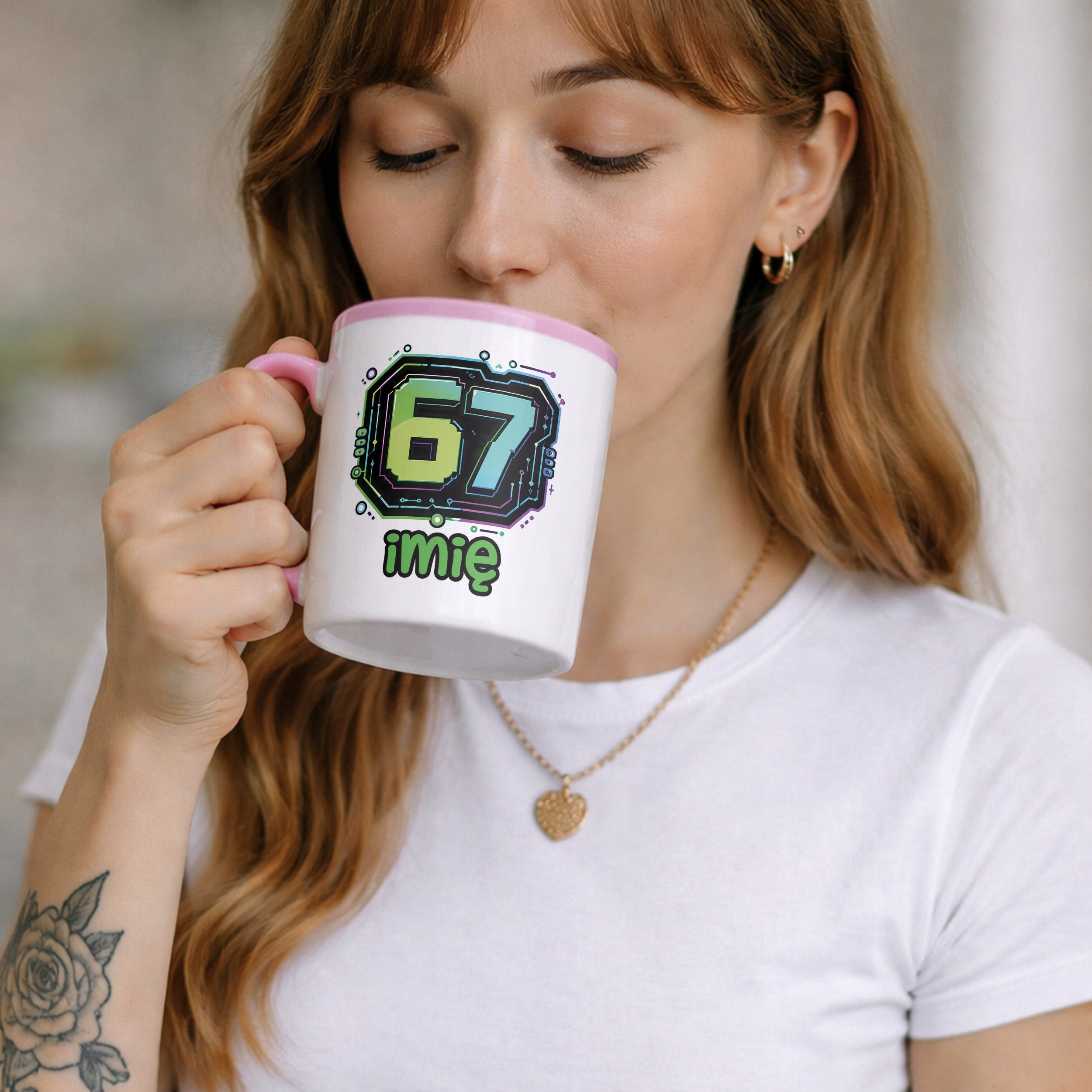 Zestaw Personalizowany Plecak Worek Kubek Różowy Piłka nożna Six Seven
