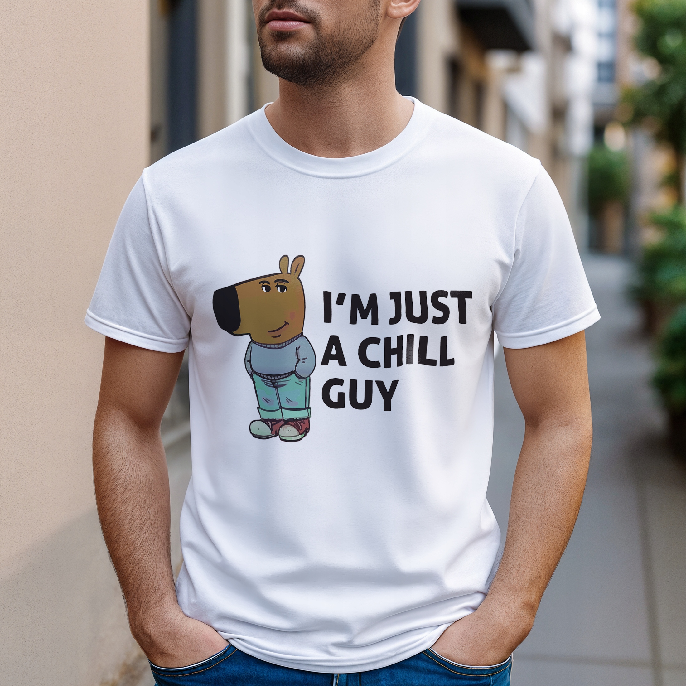 Koszulka biała męska I’m Just A Chill Guy Zabawny Prezent